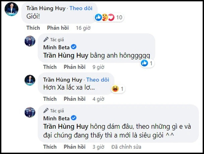 Bình luận qua lại giữa Minh Beta và Chủ tịch Trần Hùng Huy cũng nhận được sự quan tâm, theo dõi của dư luận
