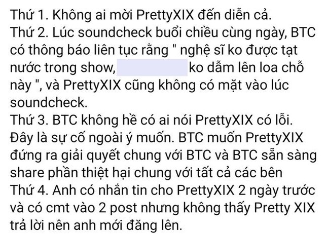 Bài đăng tố cáo Pretty XIX của ban tổ chức trước đó