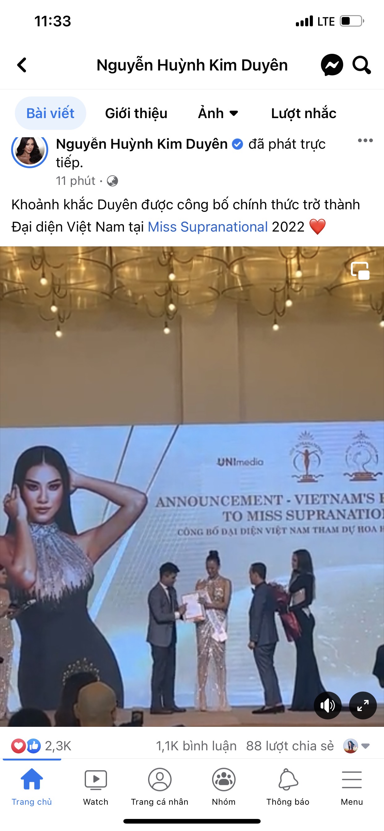 Thông tin cũng được đăng tải trên trang chủ của Á hậu 1 Hoa hậu Hoàn vũ Việt Nam 2019