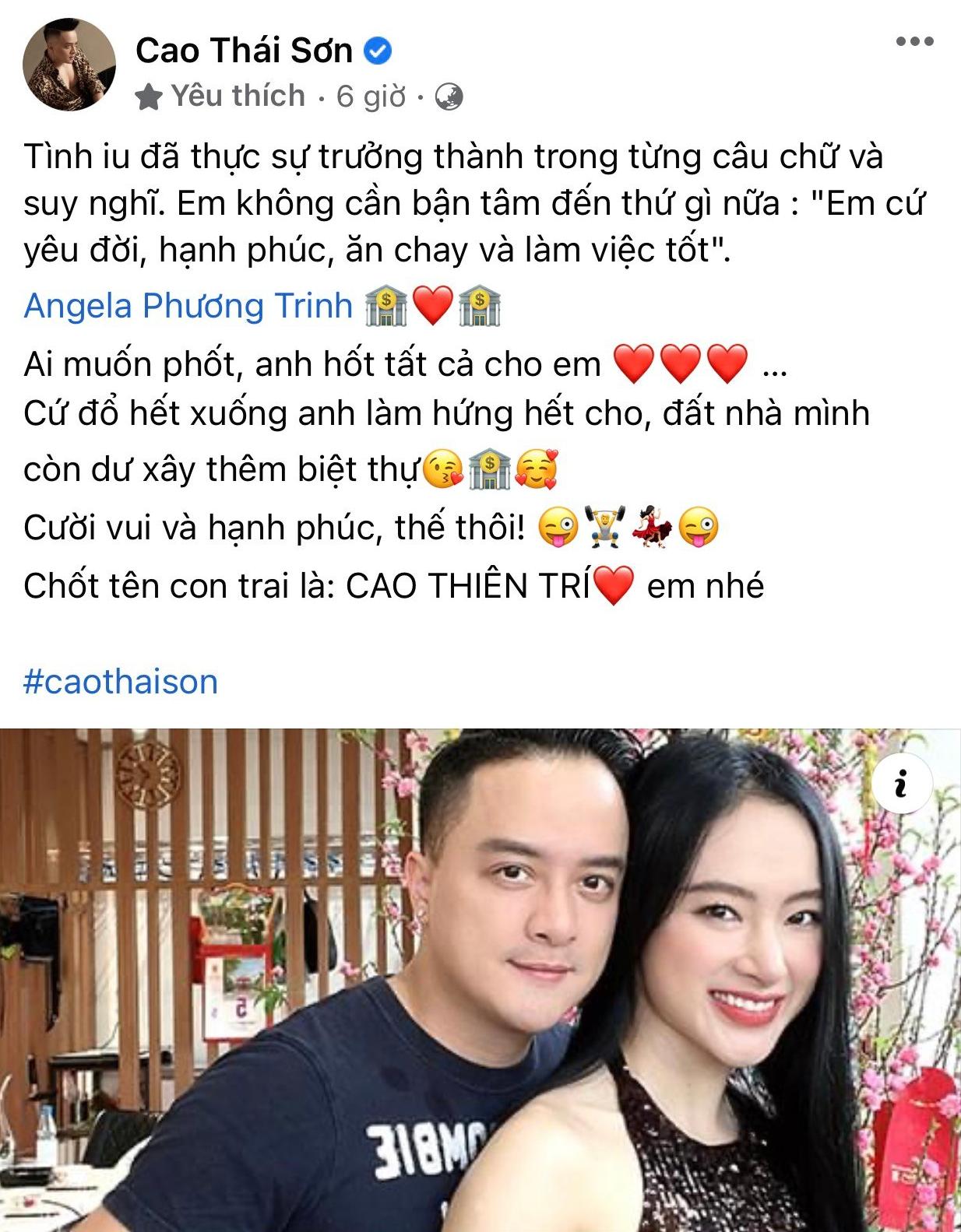 Cao Thái Sơn tiết lộ tên của con trai với Angela Phương Trinh