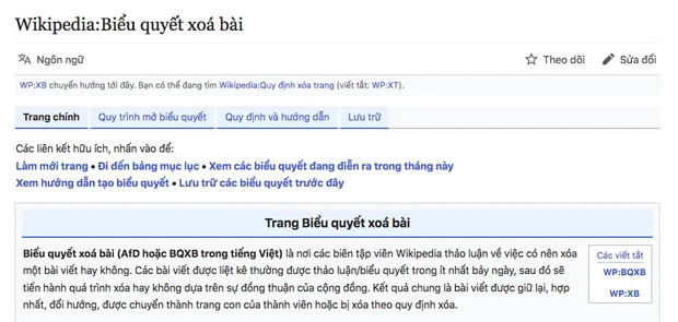 Tính năng 'Biểu quyết xóa bài' trên Wikipedia