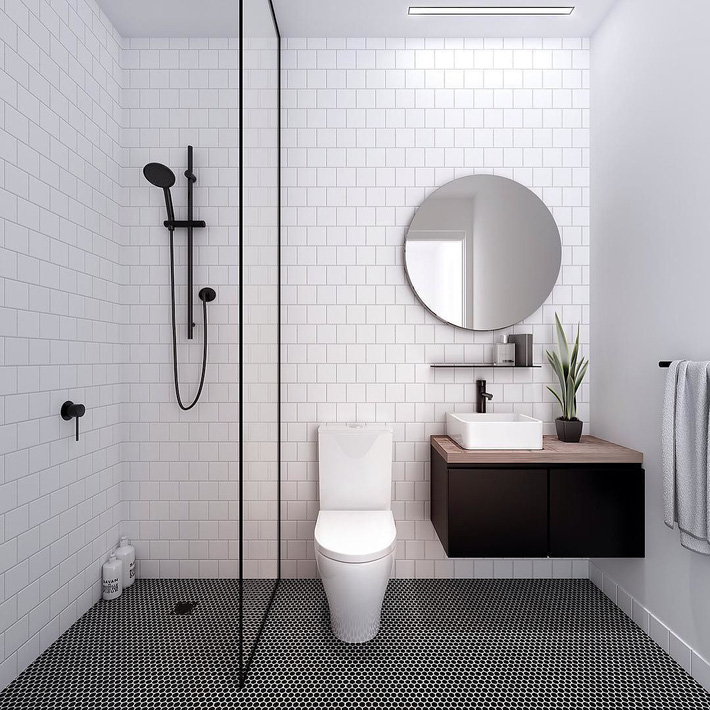Nhà vệ sinh nhỏ được tối giản đảm bảo phần nhìn cho không gian rộng hơn. Nhà vệ sinh nhỏ được tối giản đảm bảo phần nhìn cho không gian rộng hơn.