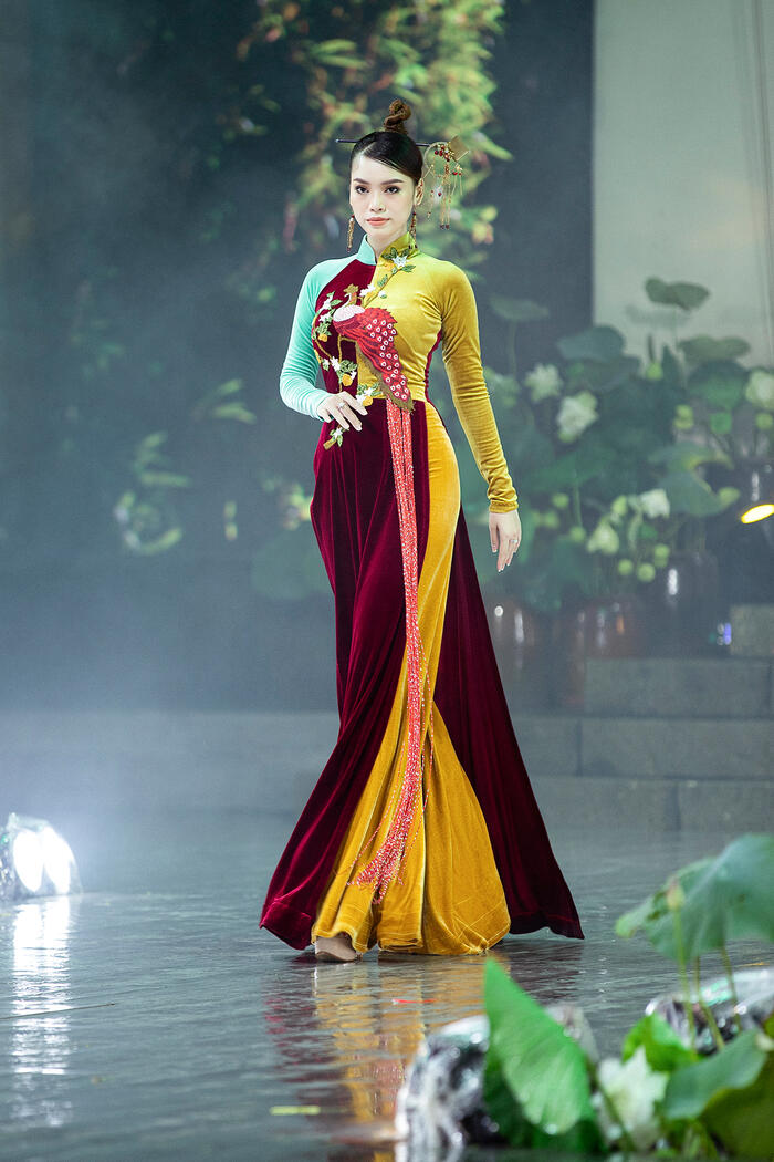 BST Vàng son Đất Việt: Rực rỡ tà áo dài nhung kết hợp hoa văn truyền thống - Ảnh 6