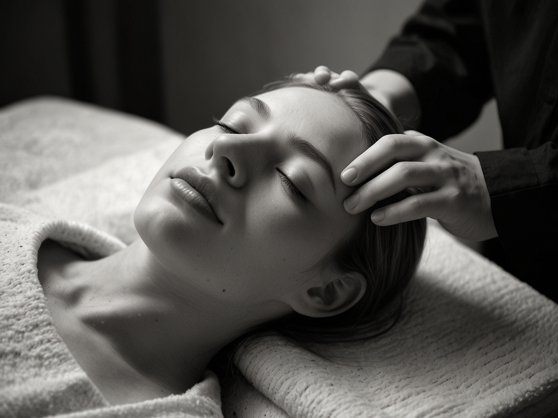 A relaxing scene of a person giving themselves a scalp massage to stimulate hair growth, highlighting an easy yet effective technique for healthier hair.