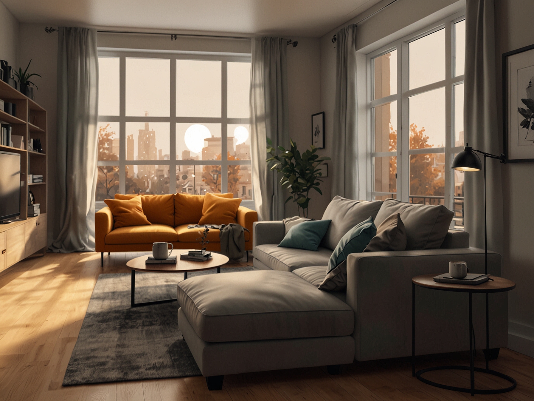 A cozy living room scene with a person in comfortable loungewear, emphasizing the importance of feeling good in what you wear and the simplicity of fashion.