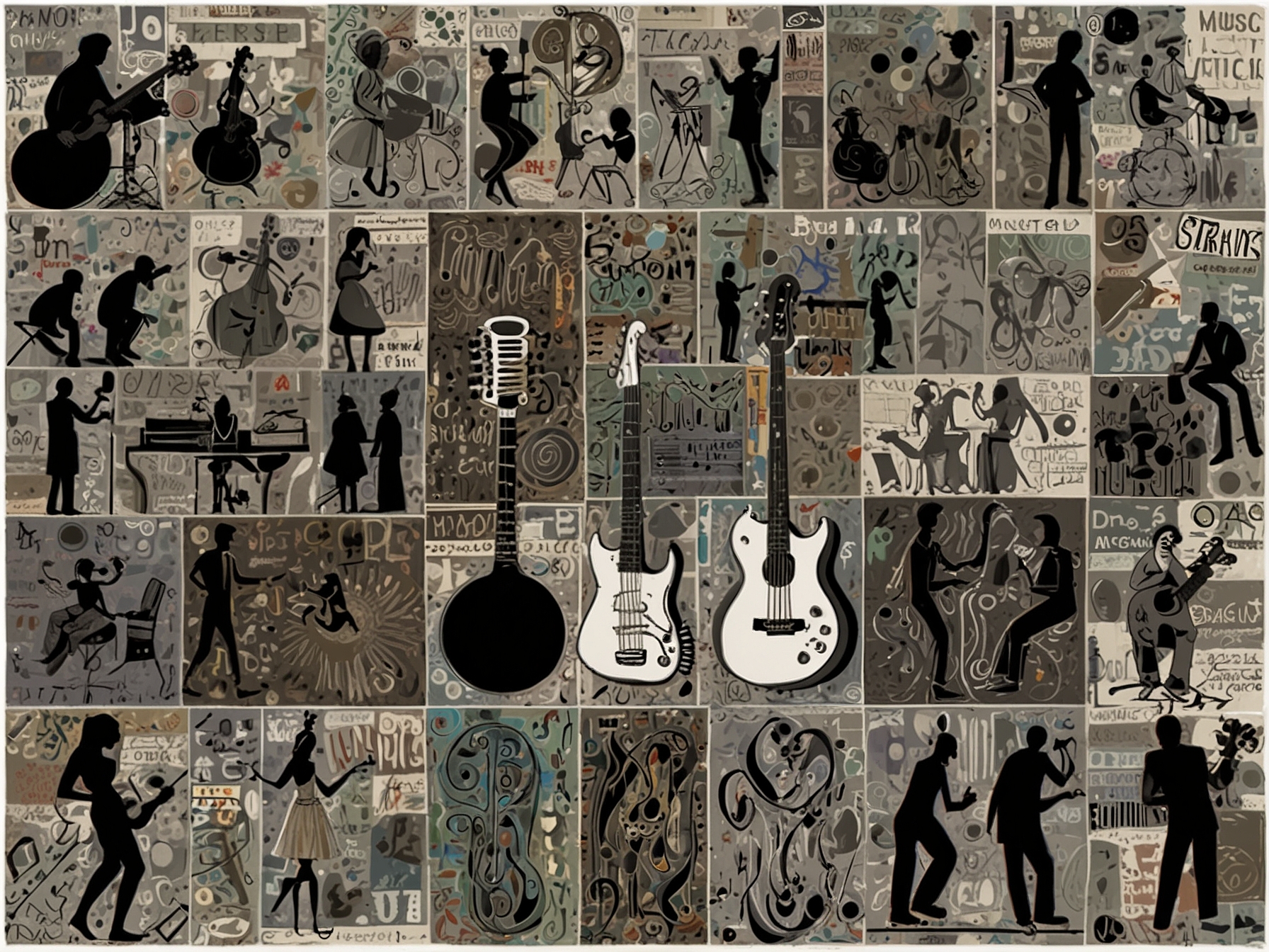 A collage of various music genres, including pop, rock, jazz, and traditional music, representing the rich cultural tapestry that music embodies across different communities.