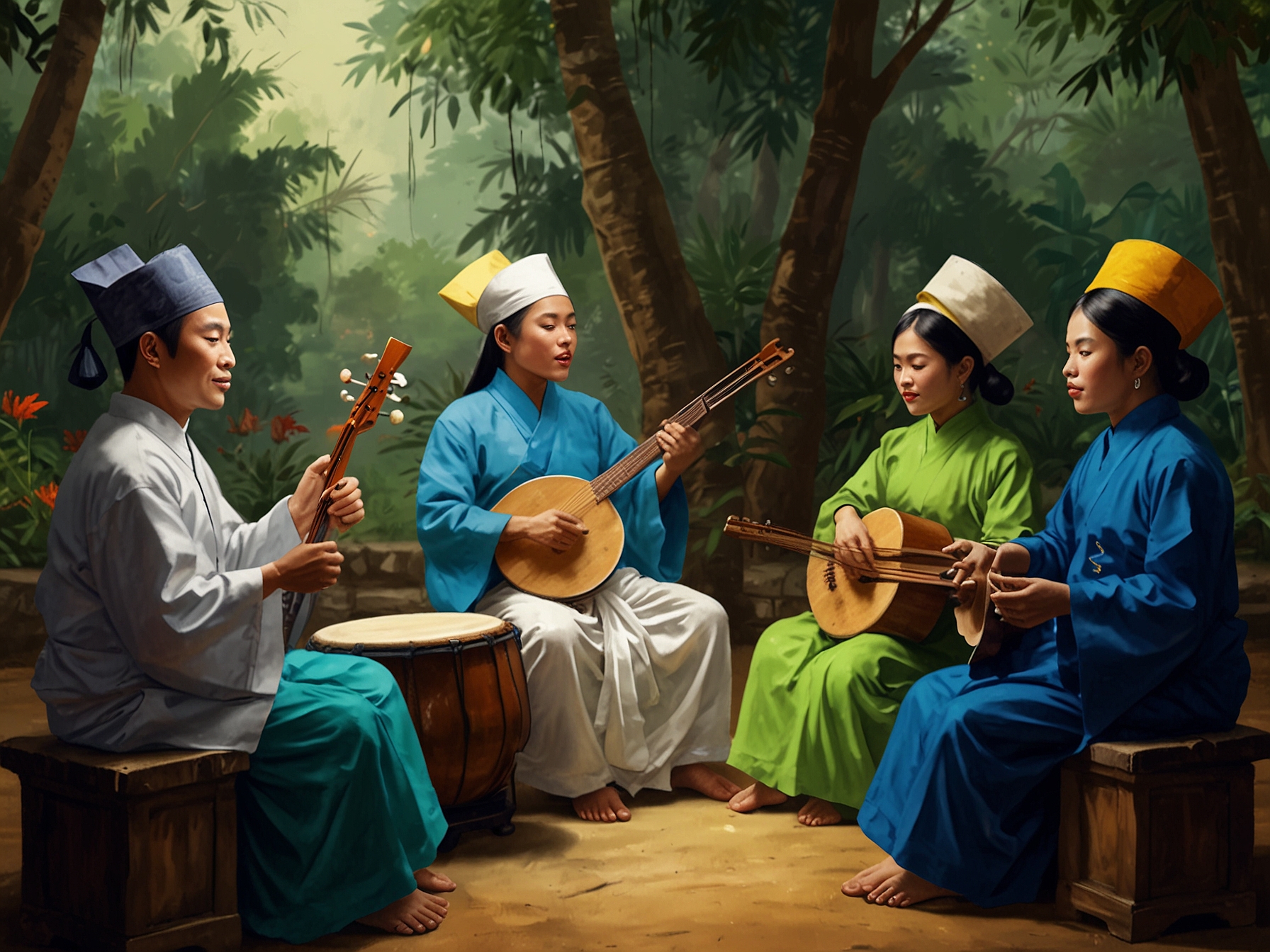 A traditional Vietnamese music performance, highlighting the cultural significance of music in preserving history and traditions, inviting viewers to appreciate the beauty of diverse musical backgrounds.