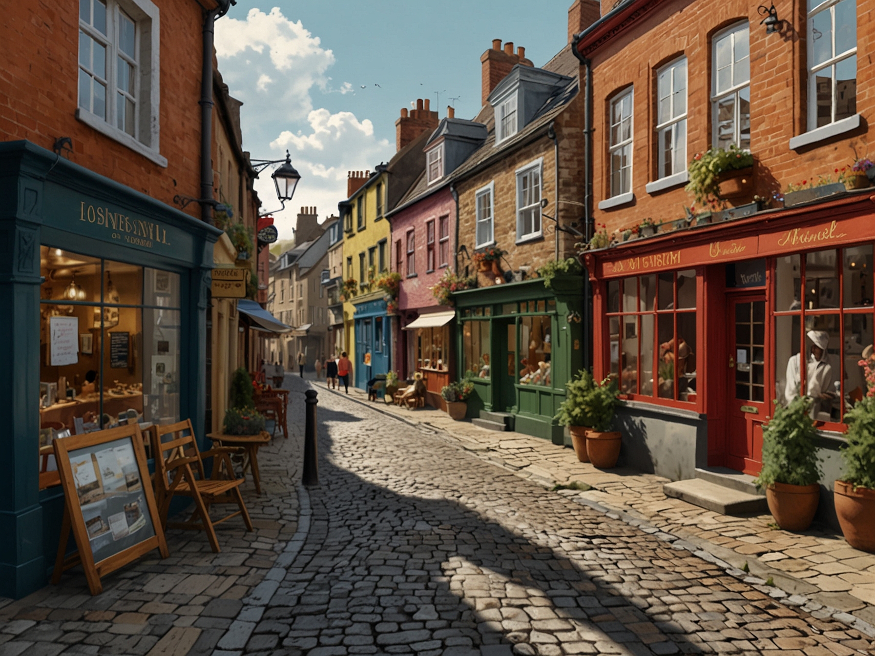 A vibrant street scene in a historic town, featuring cobbled streets and local shops, illustrating the timeless charm and cultural richness that travel can unveil.