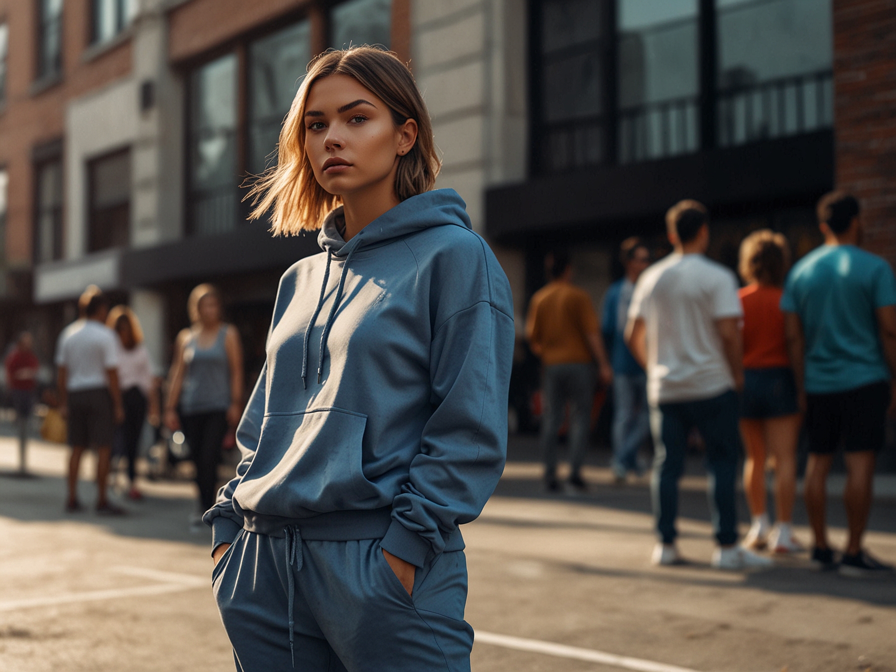 A casual street style featuring oversized sportswear blended with trendy joggers, illustrating the rise of athletic aesthetics in everyday fashion.