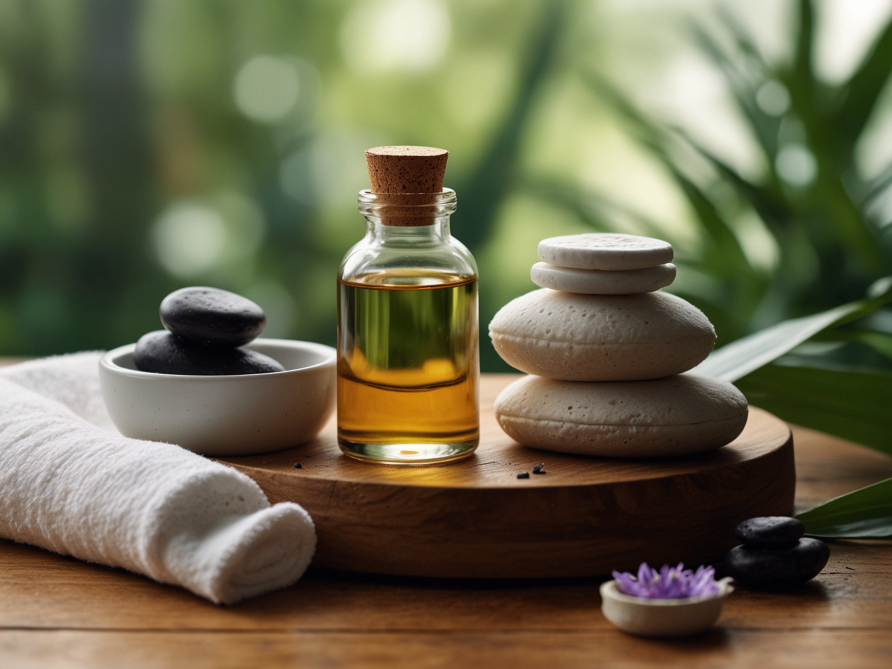 A serene spa setting with soothing music, essential oils, and products for facial care, represents the journey to achieving perfect skin through relaxation and self-care.