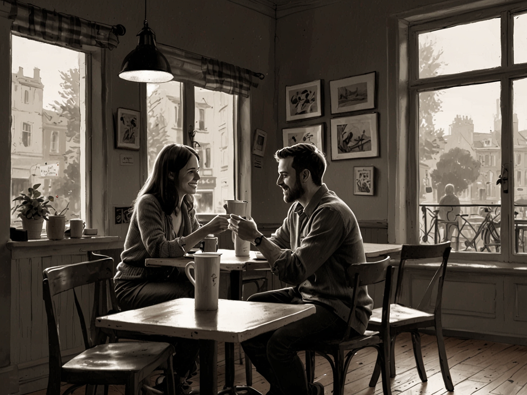 Two friends sharing a laugh over a funny meme, illustrating how humor can play a crucial role in building romantic connections.