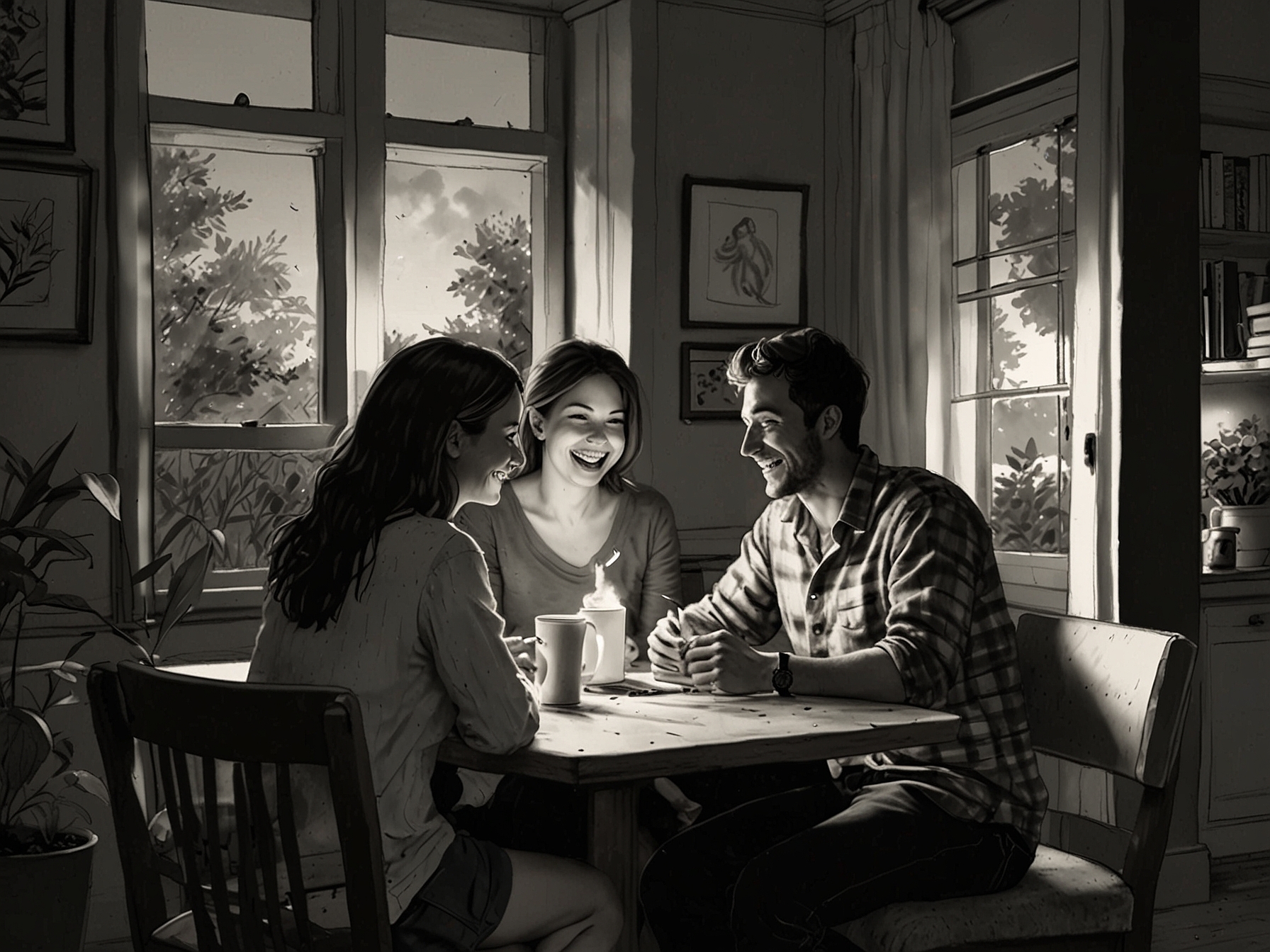 A serene scene of a person sitting alone in a café, sipping a warm cup of tea, reflecting on their emotions and thoughts, embodying the journey of self-connection.