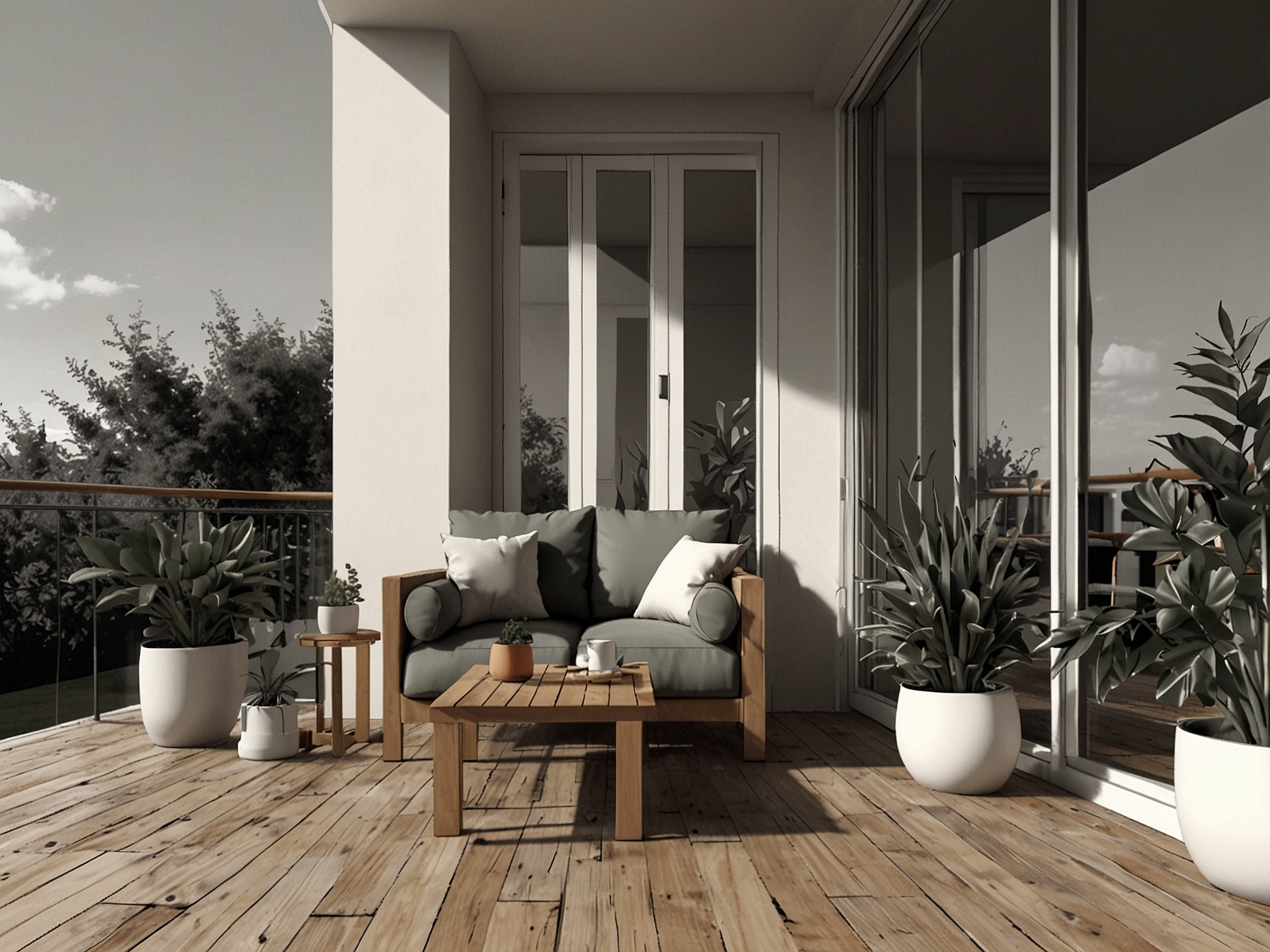 A cozy modern living room featuring an open space with natural light flooding in, showcasing minimalist furniture and soft color tones for a serene atmosphere.