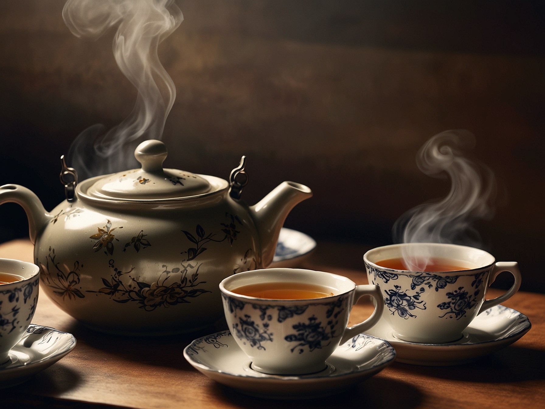 Two friends seated at a small table, engaged in deep conversation over their afternoon tea, laughter and joy evident in their expressions.