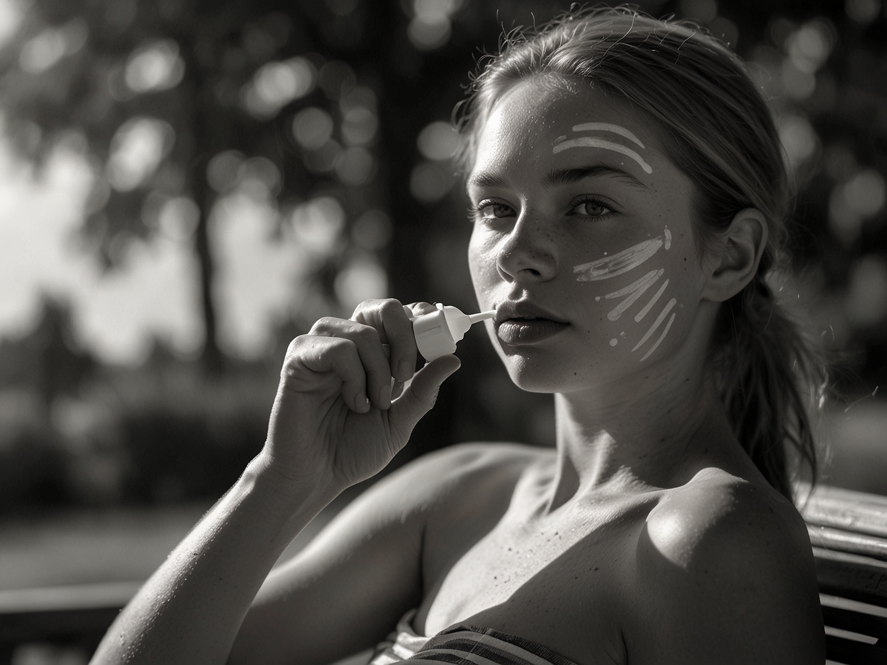 A hand applying a moisturizing cream on a radiant face, highlighting the essential step of hydrating and protecting facial skin.