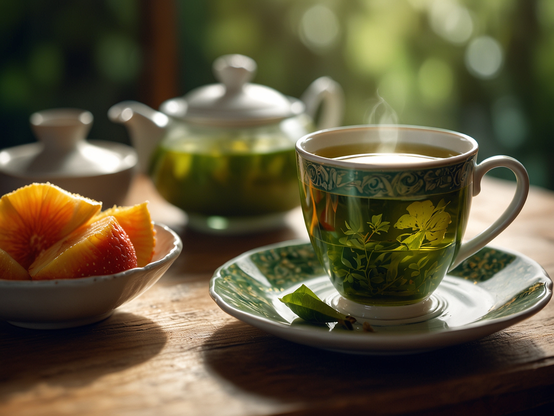 A beautifully set afternoon tea table, showcasing delicate pastries and a fine china tea set in an elegant café setting, which invites relaxation and connection.