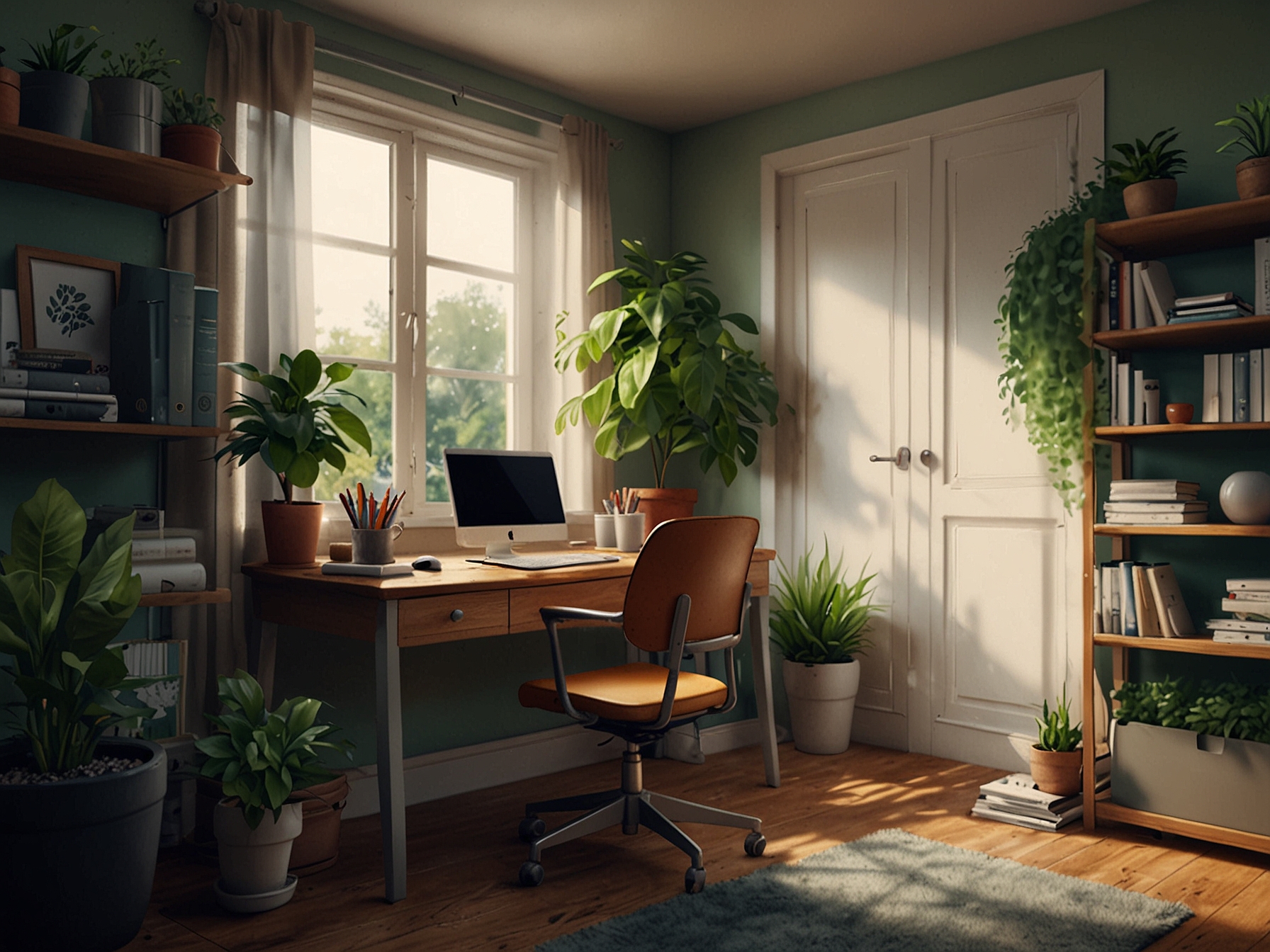 An inviting reading nook by the window, adorned with a plush chair, bookshelves, and soft lighting, perfect for quiet moments and literary escape.