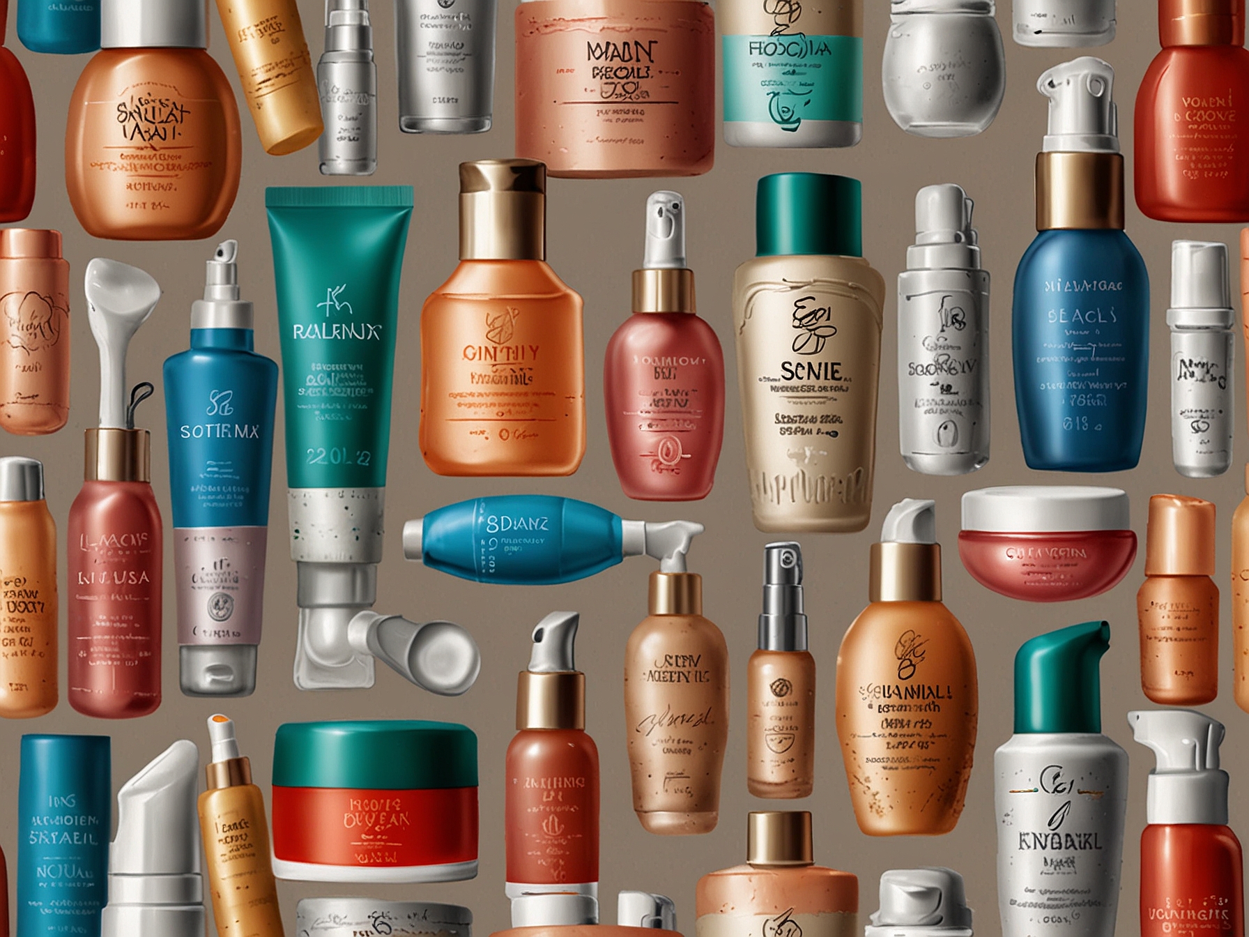 An array of skincare products labeled for different skin types, including oily, dry, combination, and sensitive skin, highlighting the variety available for personalized care.