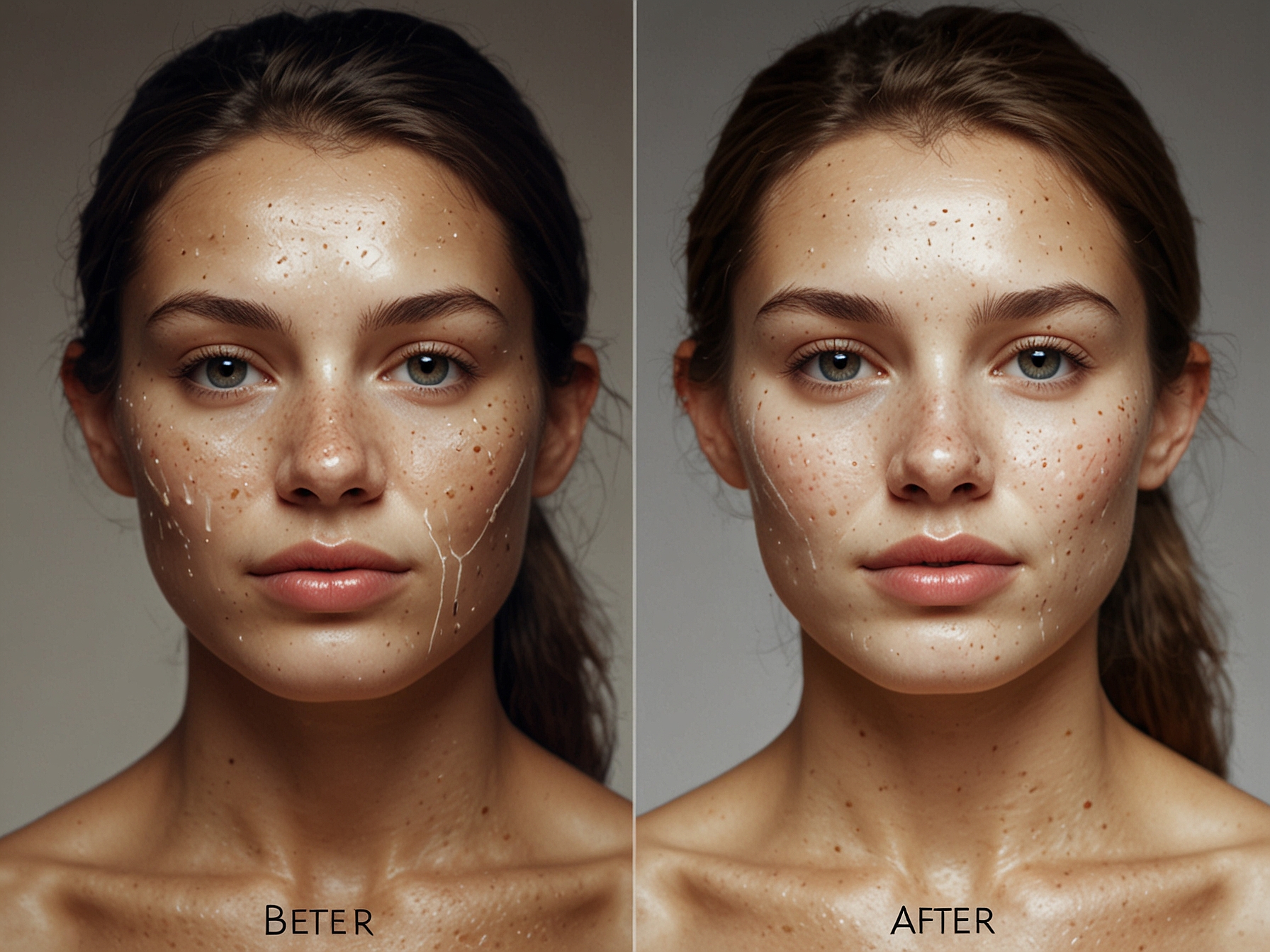 A before-and-after image showing the benefits of exfoliation, revealing smoother and brighter skin after dead skin cells have been removed.