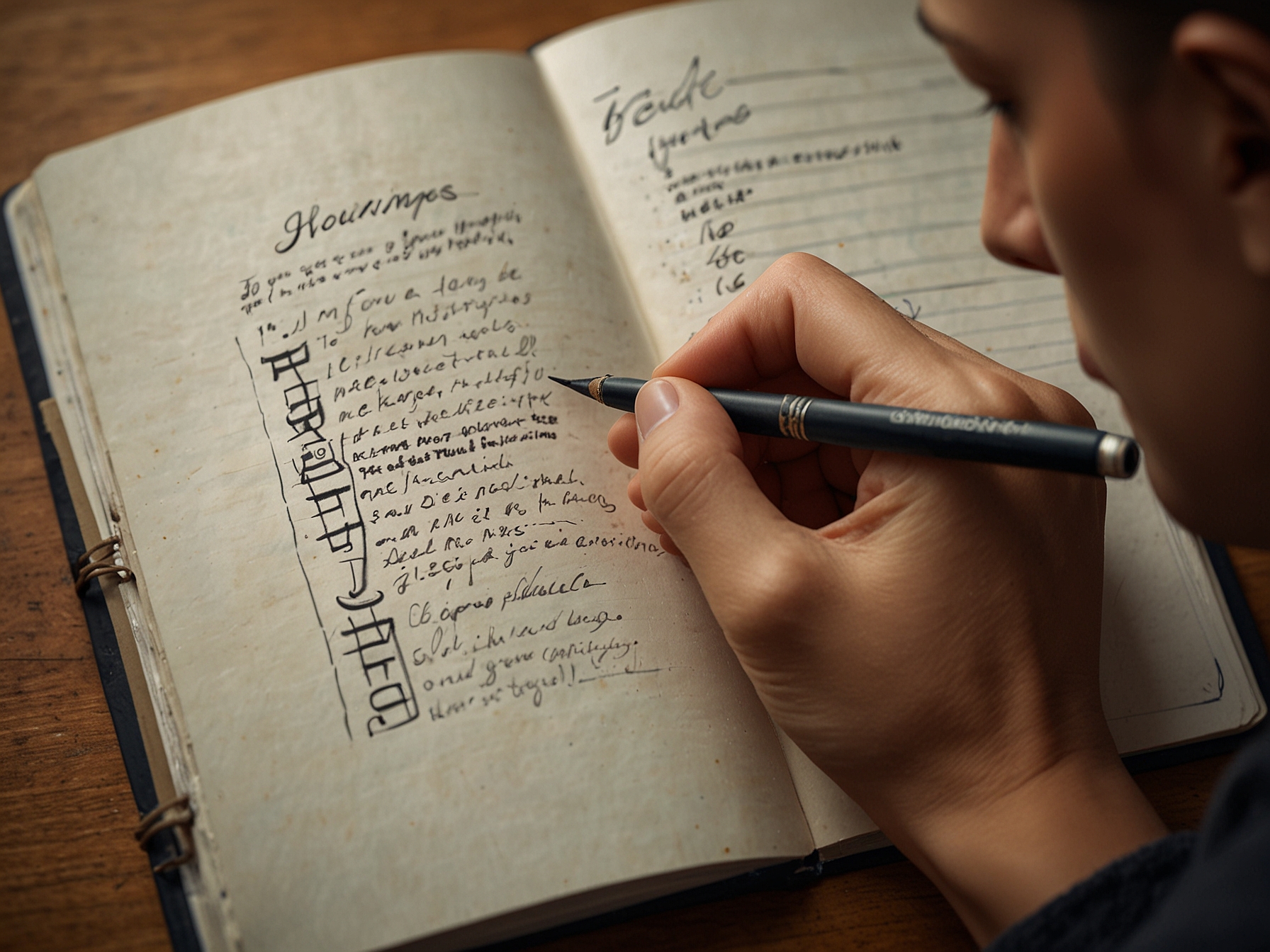 A close-up shot of a hand jotting down moments of gratitude in a journal, symbolizing the practice of appreciation for the little things in life.