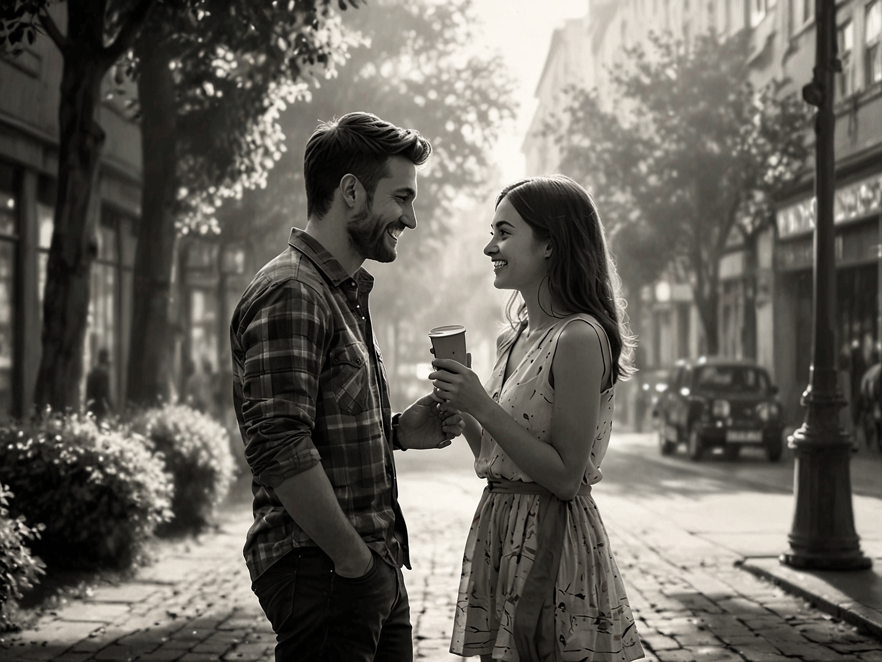 A cheerful exchange between two friends outdoors, highlighting the subtlety of gentle teasing as a form of flirting in a relaxed, natural environment.