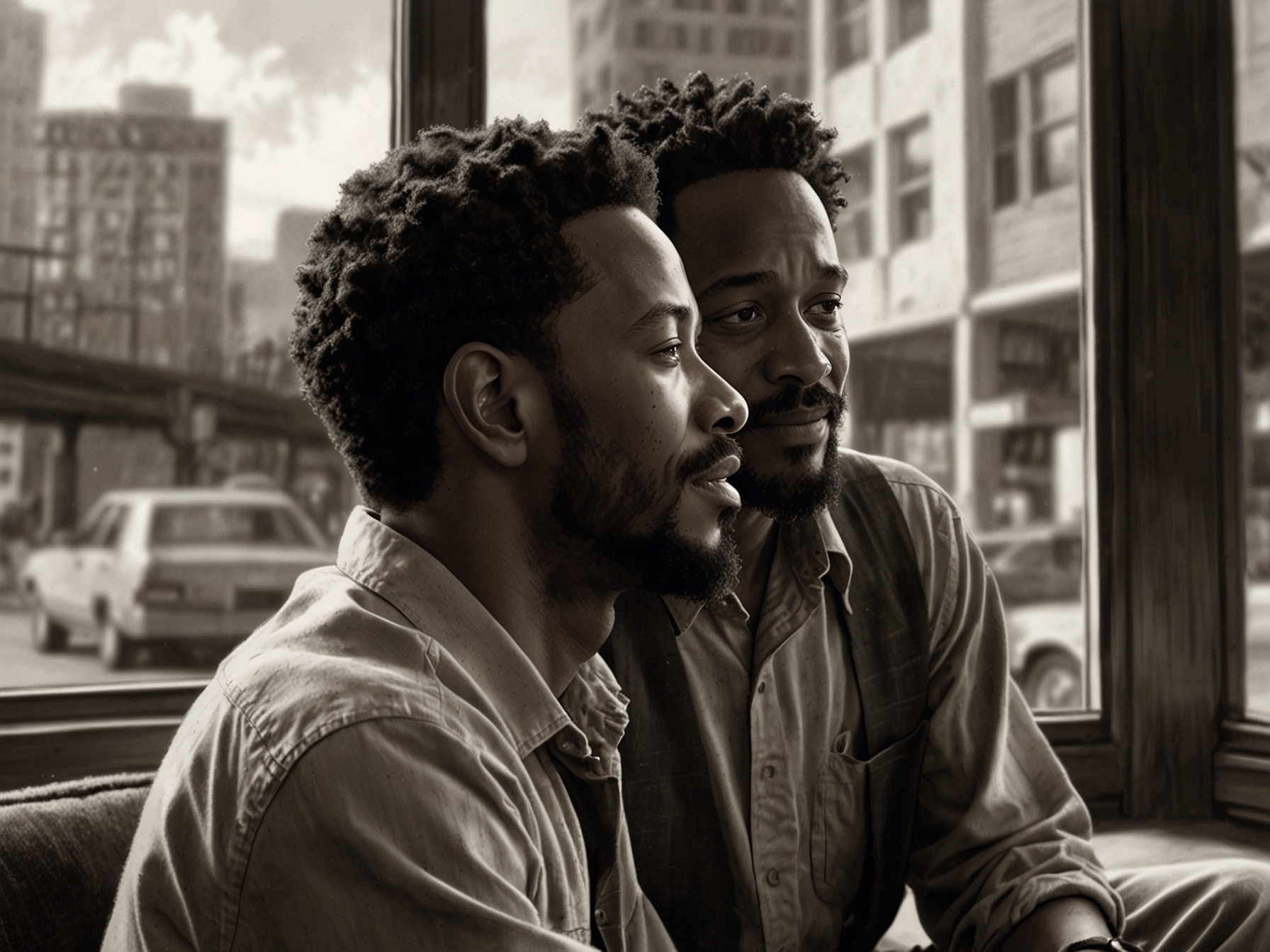 A heartwarming moment from 'The Pursuit of Happyness', capturing the struggles of a father and son, illustrating determination and emotional resonance in their journey.