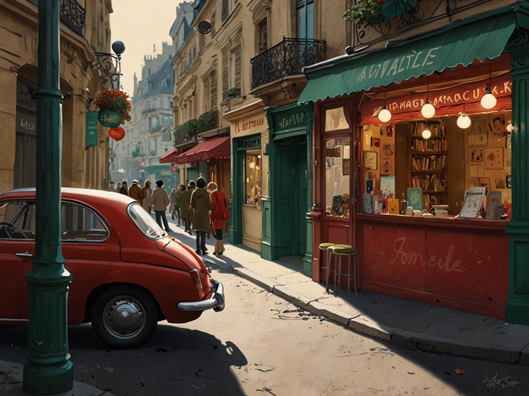 A whimsical snapshot from 'Amélie', capturing the enchanting everyday life in Paris, reflecting the beauty in small moments, encouraging viewers to find magic in their surroundings.