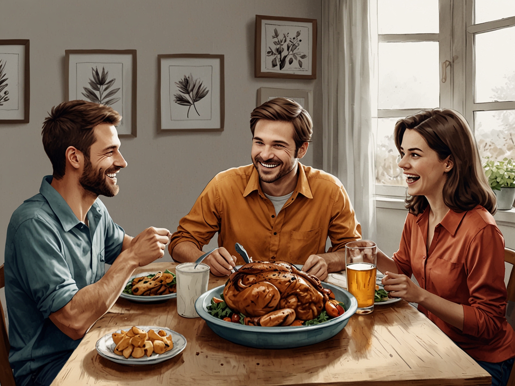 A cozy family dinner table filled with laughter and delicious food, representing the value of shared moments and the joy of family bonding.