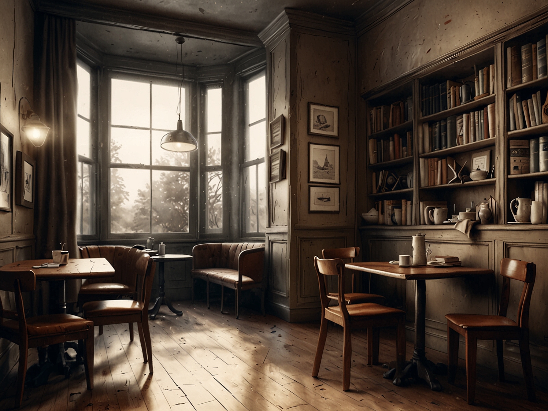 A quiet cafe corner with an open book and a cup of coffee, representing the solace found in literature and storytelling amid life's challenges.