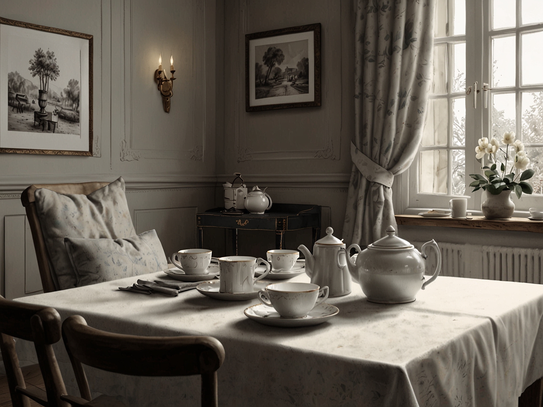 An inviting, cozy home setting with a small table laid out for afternoon tea, featuring homemade pastries, highlighting the charm of personal gatherings.