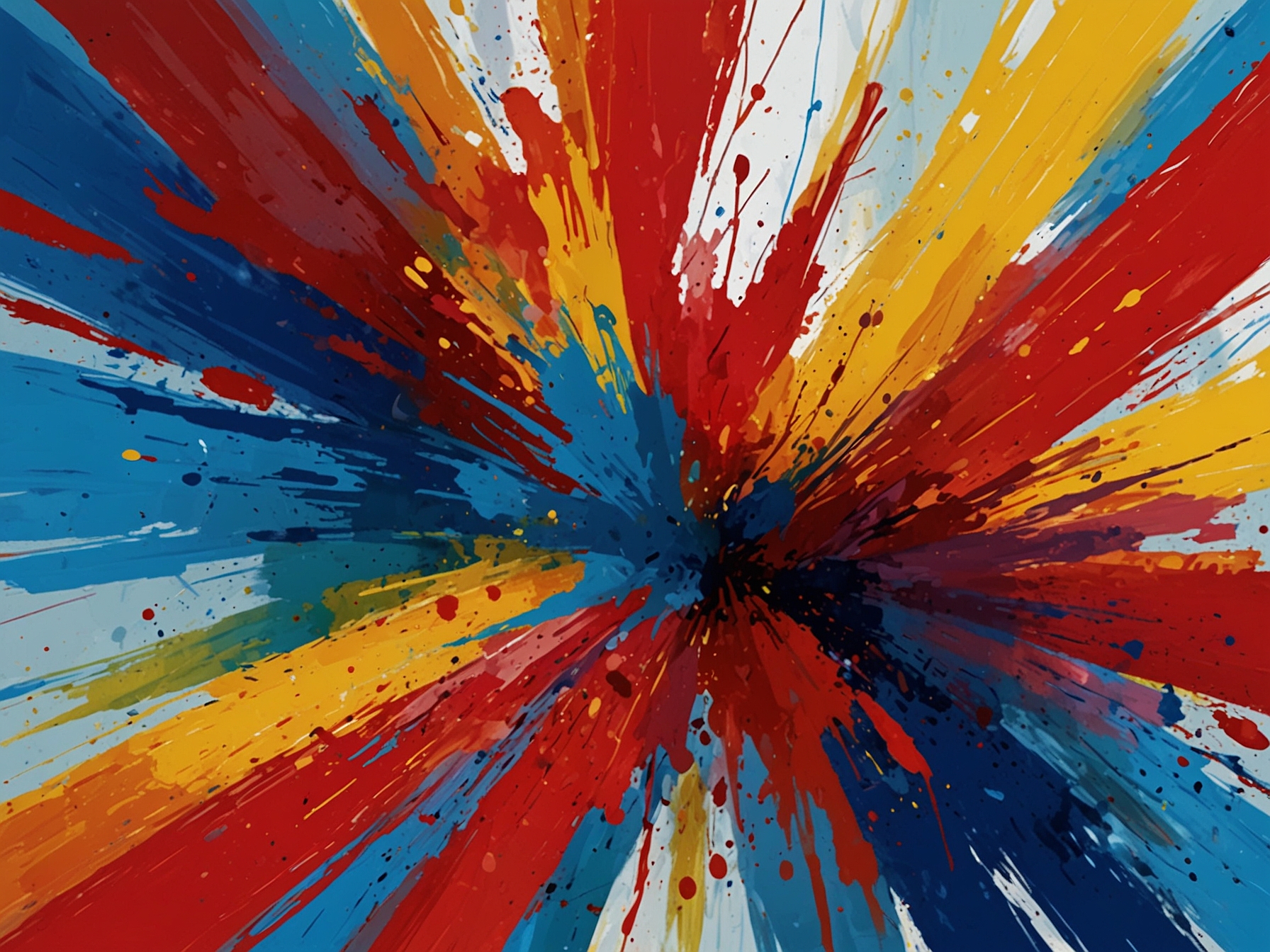 A close-up of a colorful abstract painting, showcasing bold strokes of red, blue, and yellow, each color representing different emotions and feelings of joy, peace, and passion.