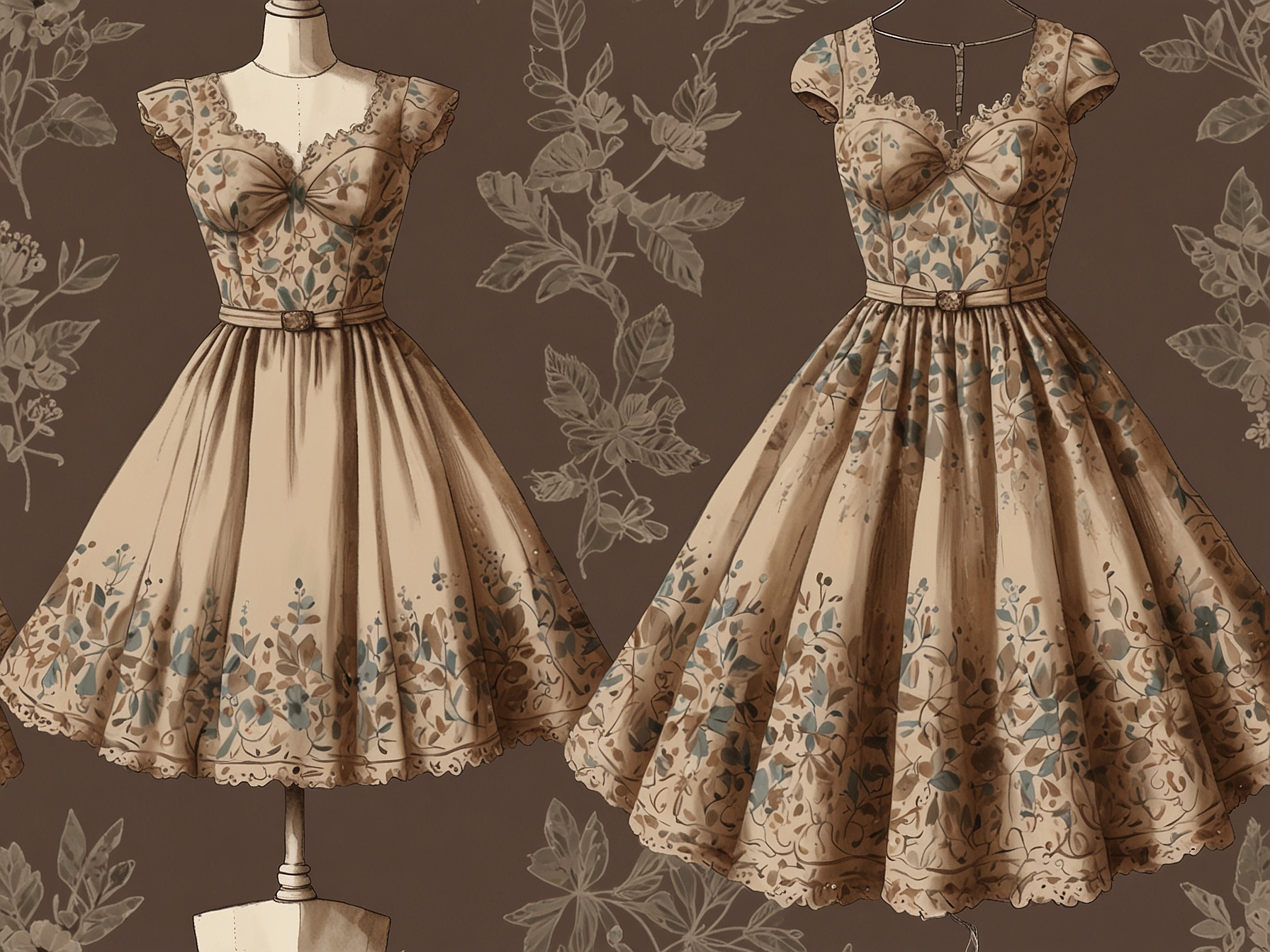 A beautiful vintage dress from previous decades, highlighting the delicate designs and soft colors that are making a strong comeback this year.