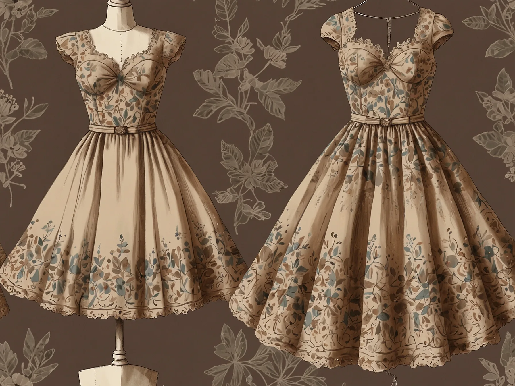 A beautiful vintage dress from previous decades, highlighting the delicate designs and soft colors that are making a strong comeback this year.