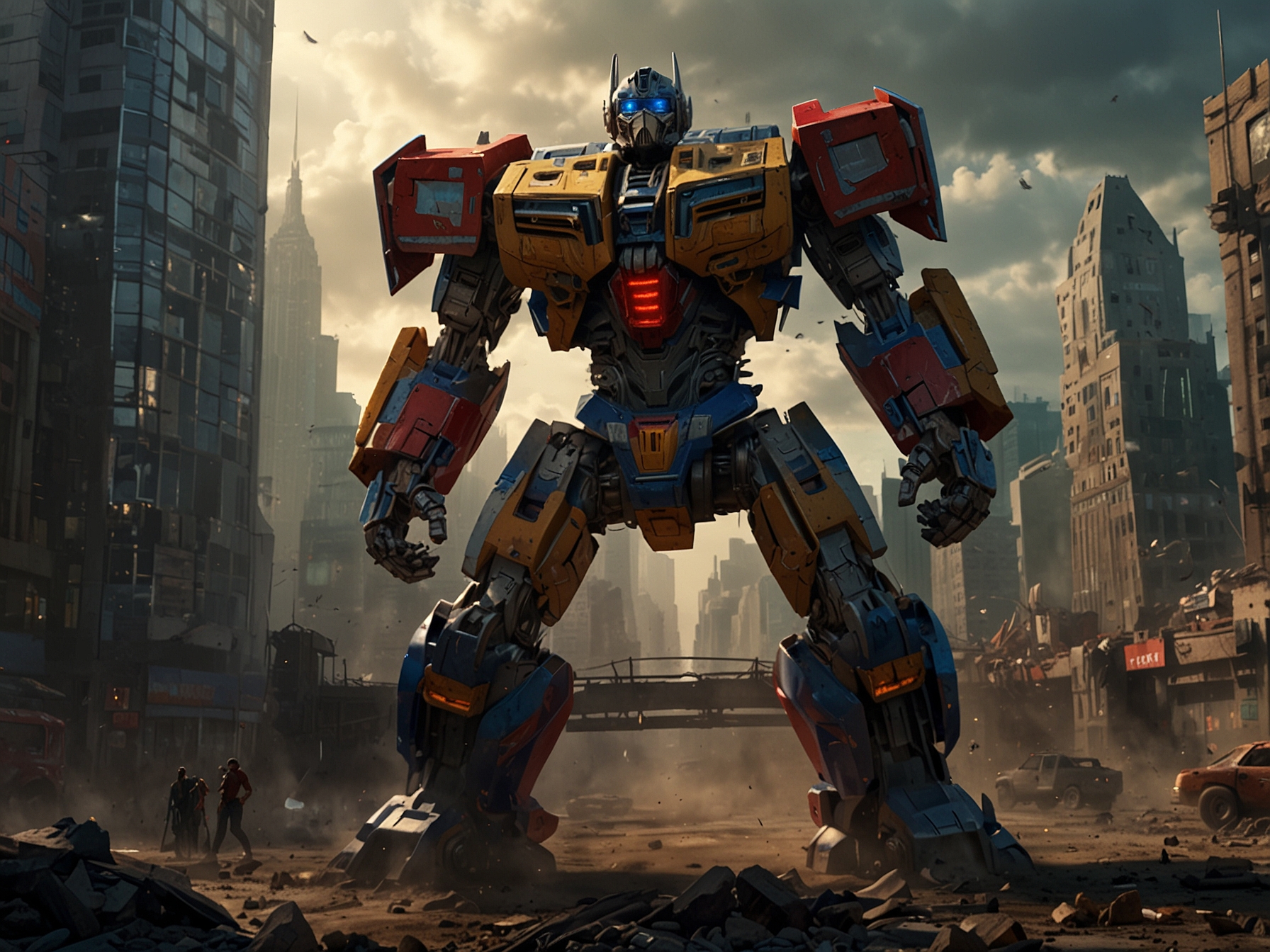 A dramatic moment from 'Transformers: Rise of the Beasts', capturing the visual spectacle and CGI effects that sometimes overshadow deeper storytelling.