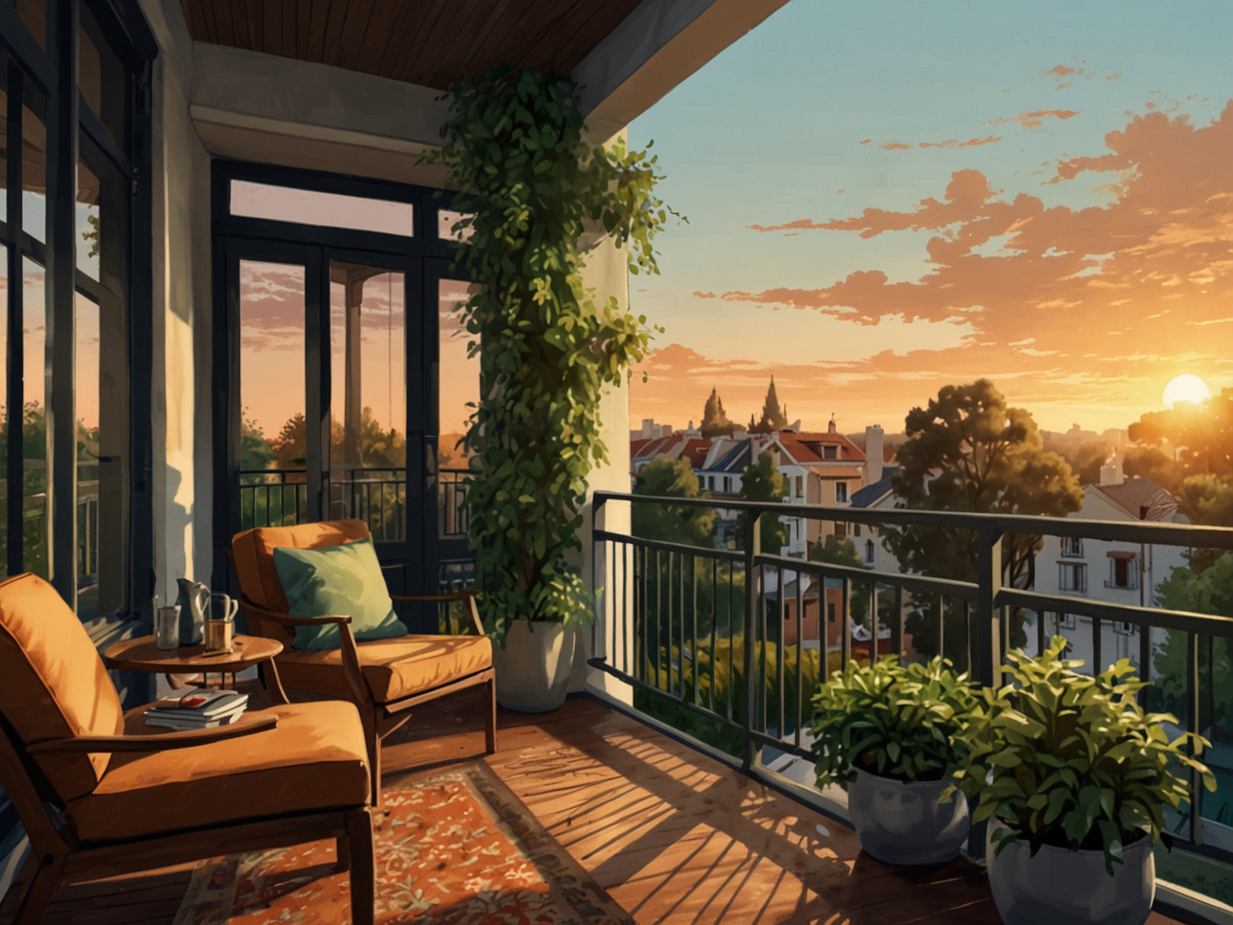 A charming balcony adorned with comfortable seating, overlooking lush greenery, ideal for enjoying morning coffee or evening sunsets, highlighting the value of outdoor spaces.