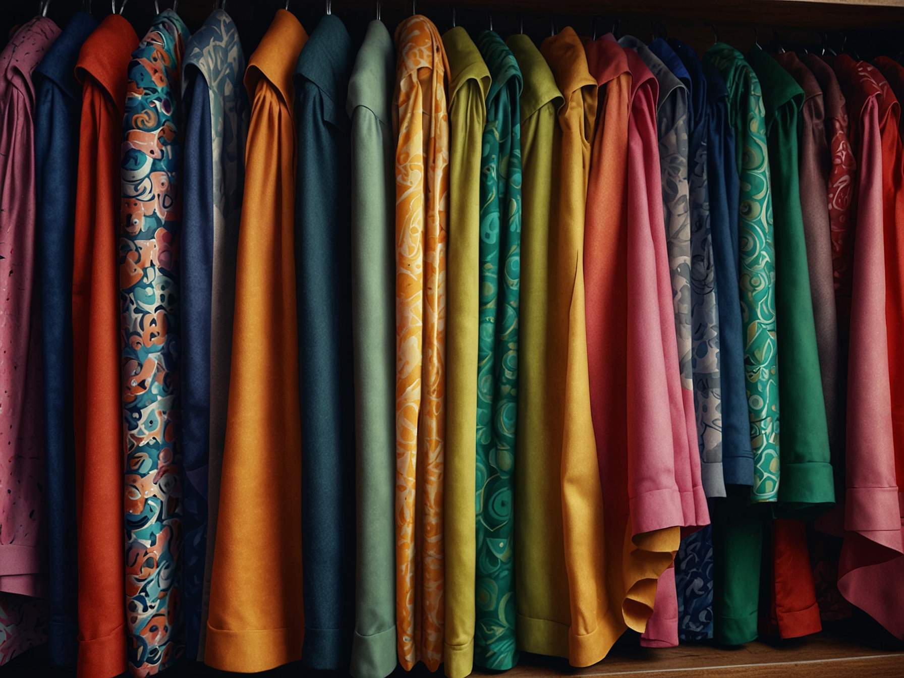 A close-up shot of colorful clothing fabrics being displayed, showcasing the importance of color coordination in fashion and how it affects mood and style.