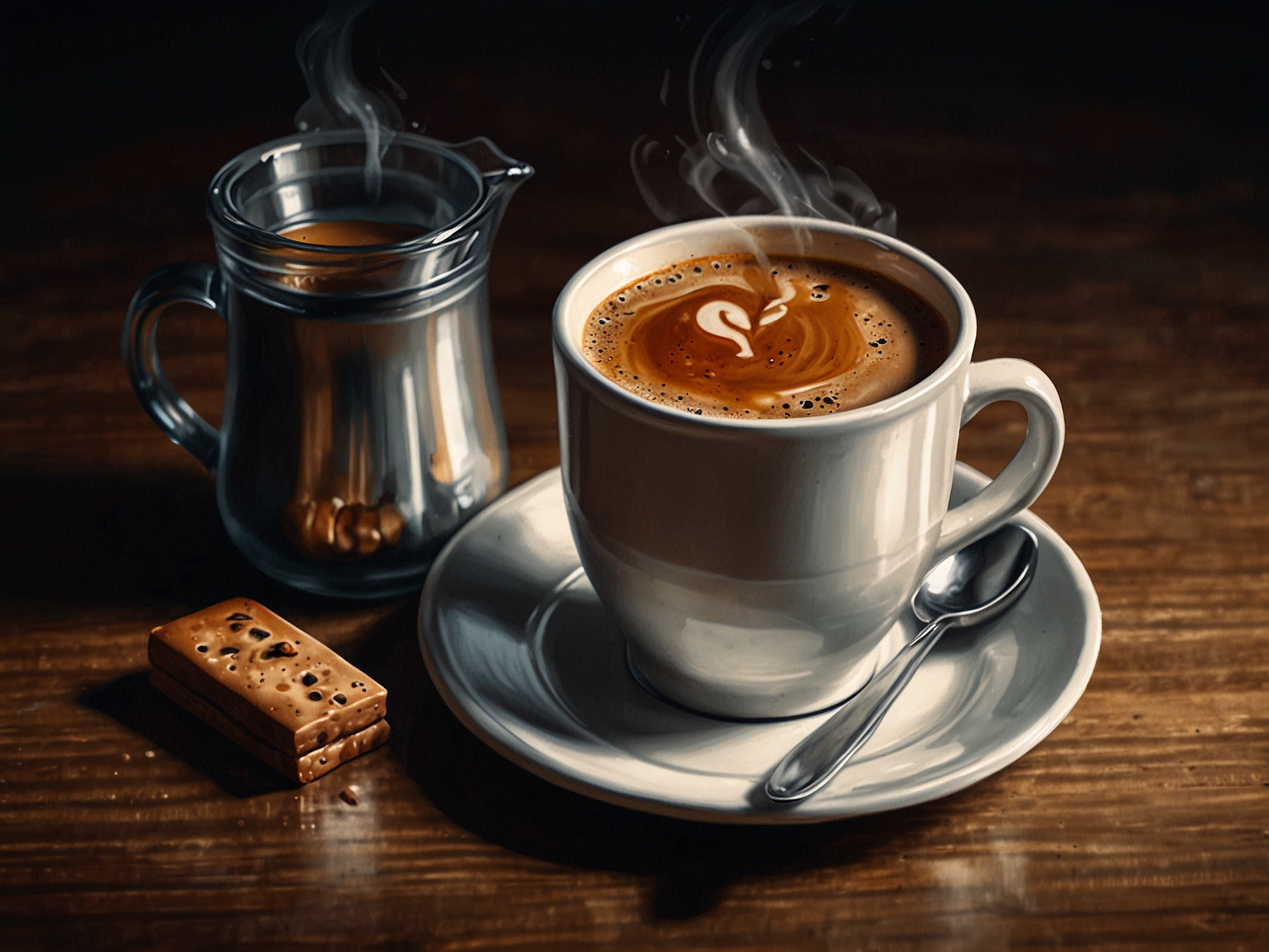 A rich cup of hot Vietnamese coffee placed next to a small glass of condensed milk, embodying the morning ritual and the connection with friends.