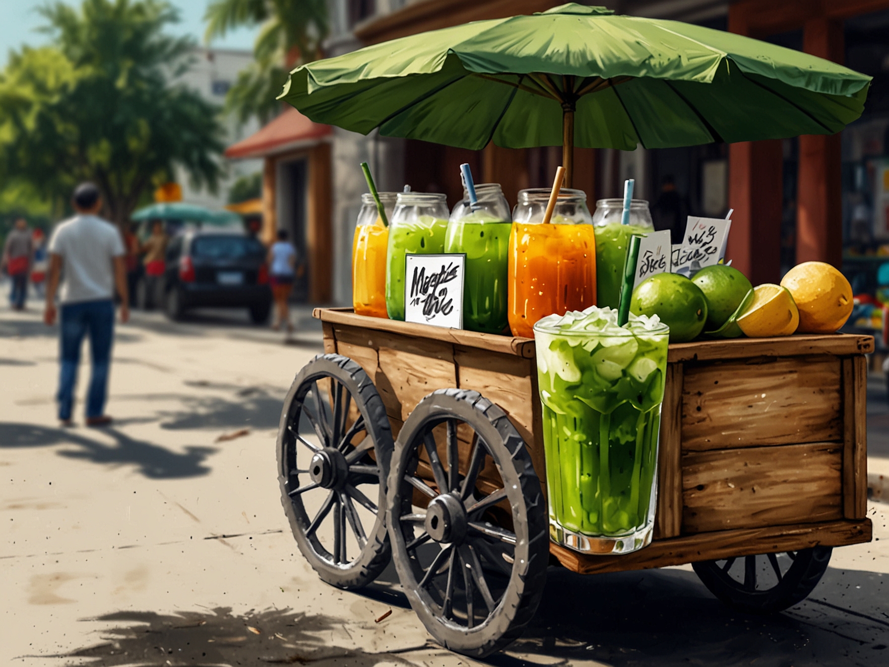 A glass of refreshing sugarcane juice with ice and lime served at a street vendor, capturing the essence of summer refreshment in Vietnam.