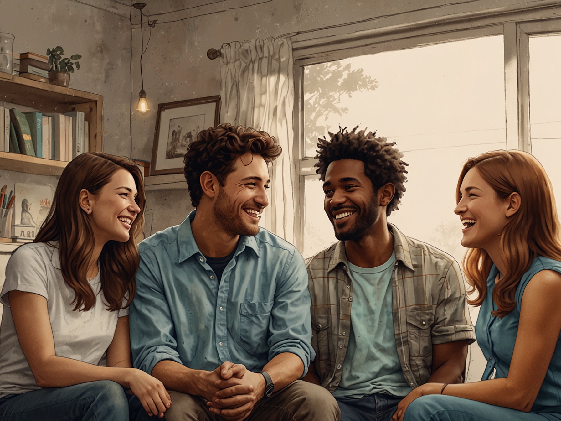 A group of friends conversing happily, embodying the importance of relationships and shared experiences that create meaningful connections in life.