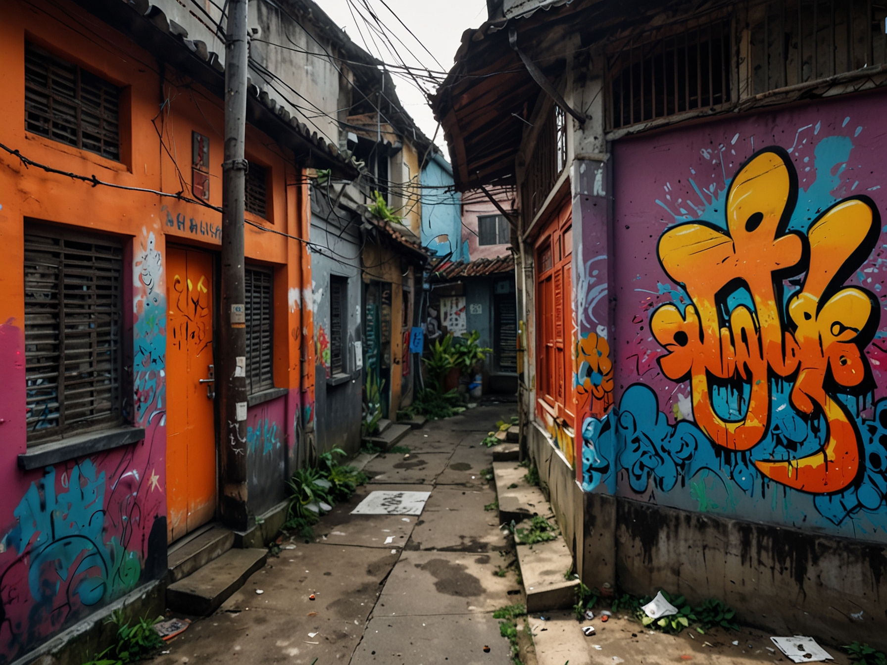 A colorful graffiti wall representing the evolving urban landscape of Vietnam, symbolizing the voices and memories of the youth culture.