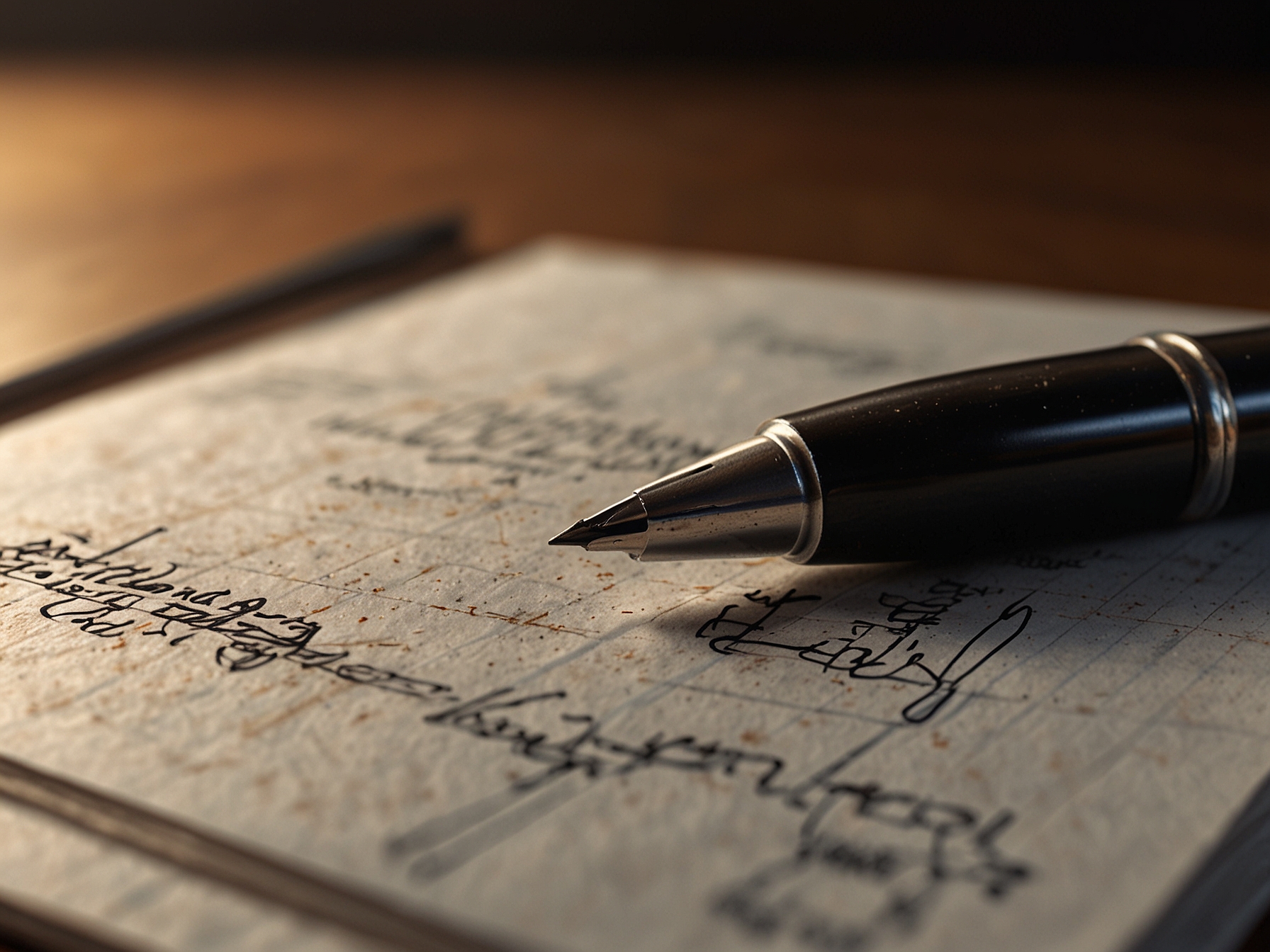 A close-up of a journal and a pen placed on a table, symbolizing the practice of writing down thoughts and feelings as a way to cope with life's challenges.