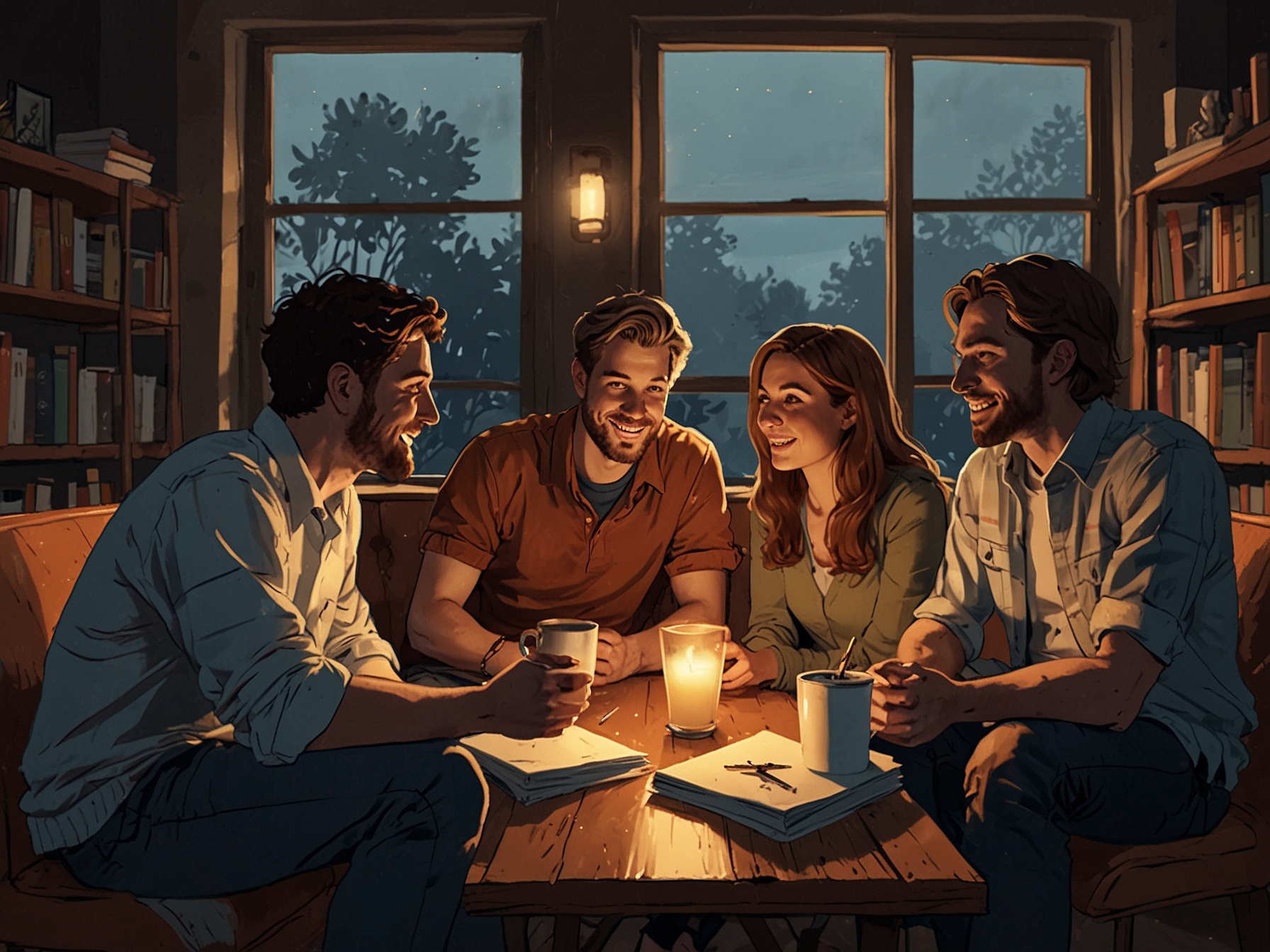 A group of friends sitting together in a cozy setting, sharing their stories and feelings, highlighting the importance of relationships and the power of understanding.