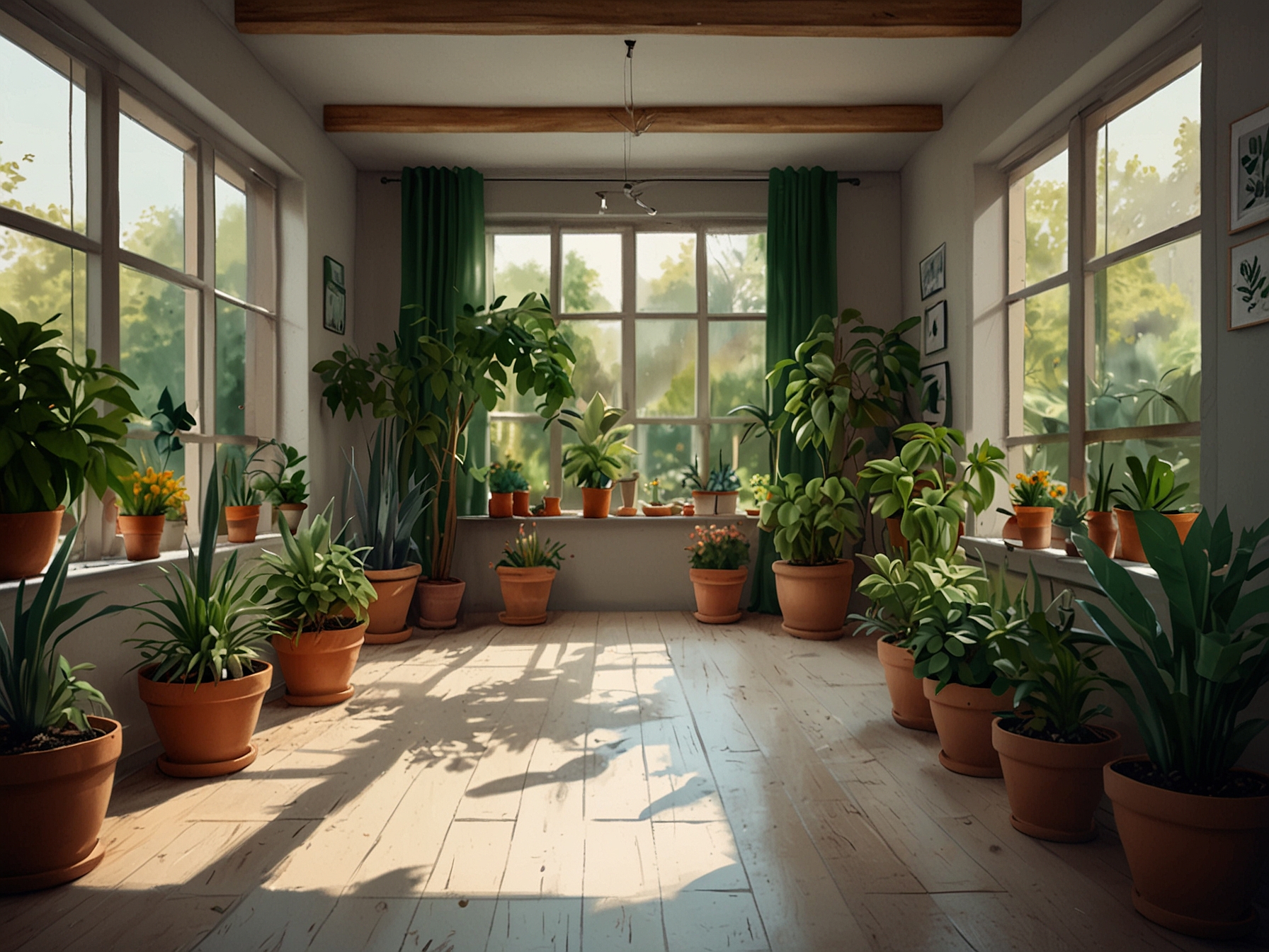 A beautifully arranged indoor garden with potted plants adding vibrancy and improving air quality, illustrating the impact of greenery in the home.