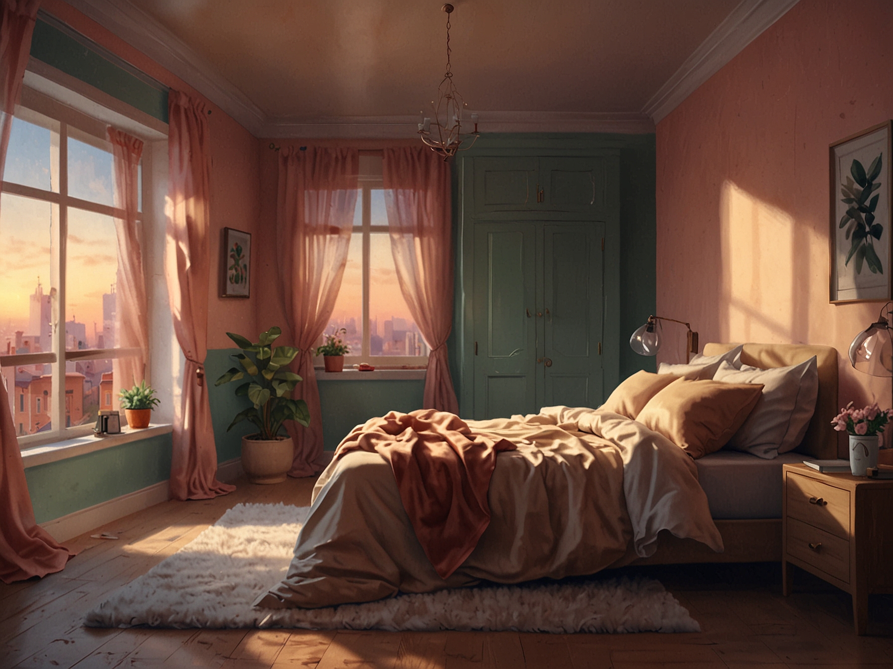 A cozy bedroom with pastel-colored walls and soft lighting, demonstrating how color choice significantly influences relaxation and mood.