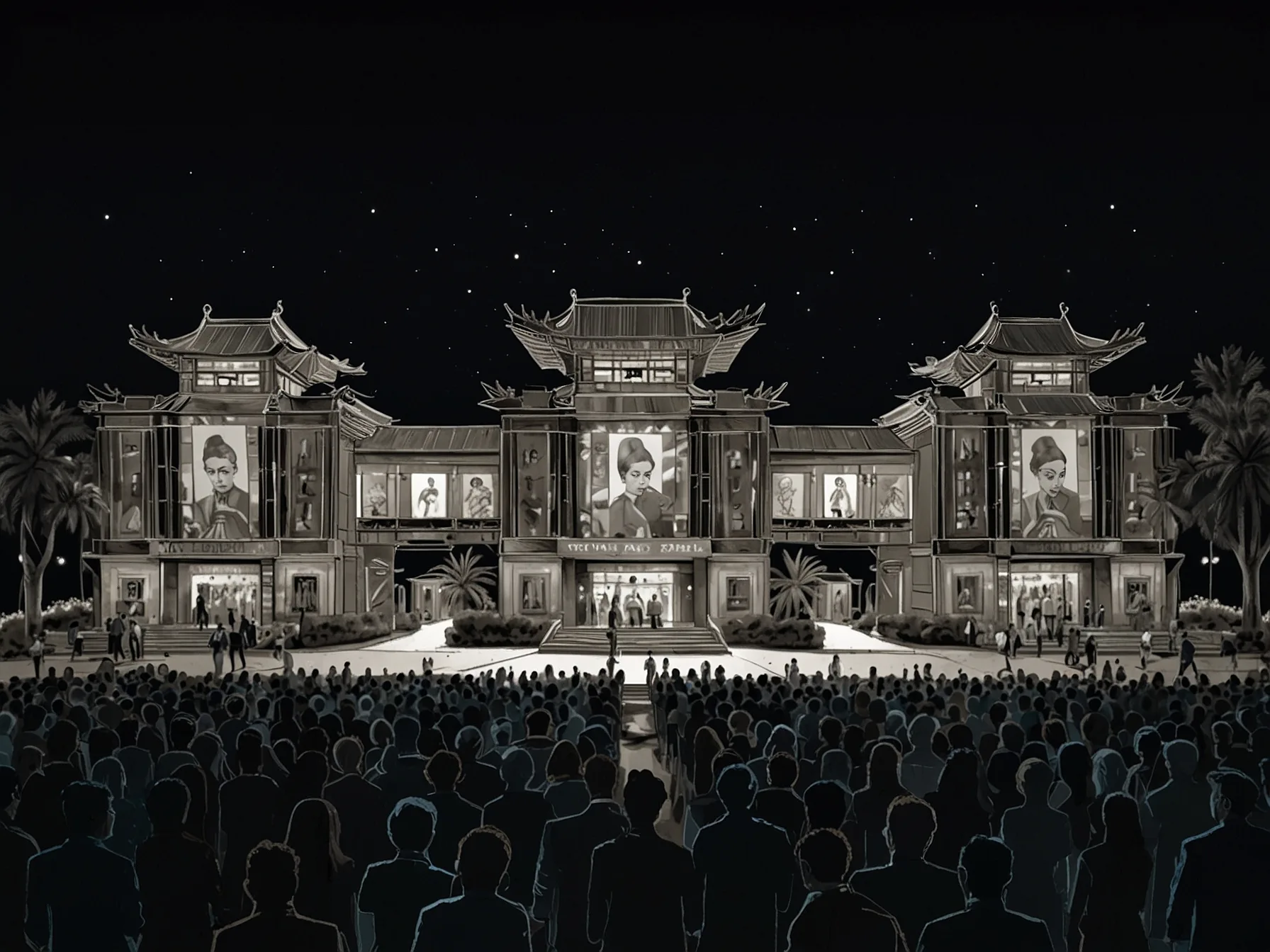 An aerial view of a prestigious international film festival, celebrating Vietnamese cinema as it receives recognition on a global stage.
