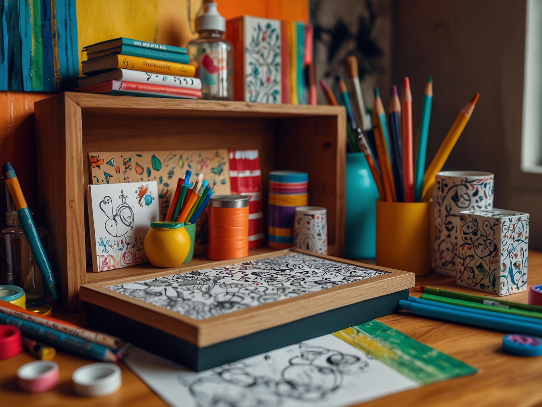 A colorful DIY project displayed in a vibrant corner of a room, illustrating how handmade items can reflect one's personality and creativity while adding charm to the decor.