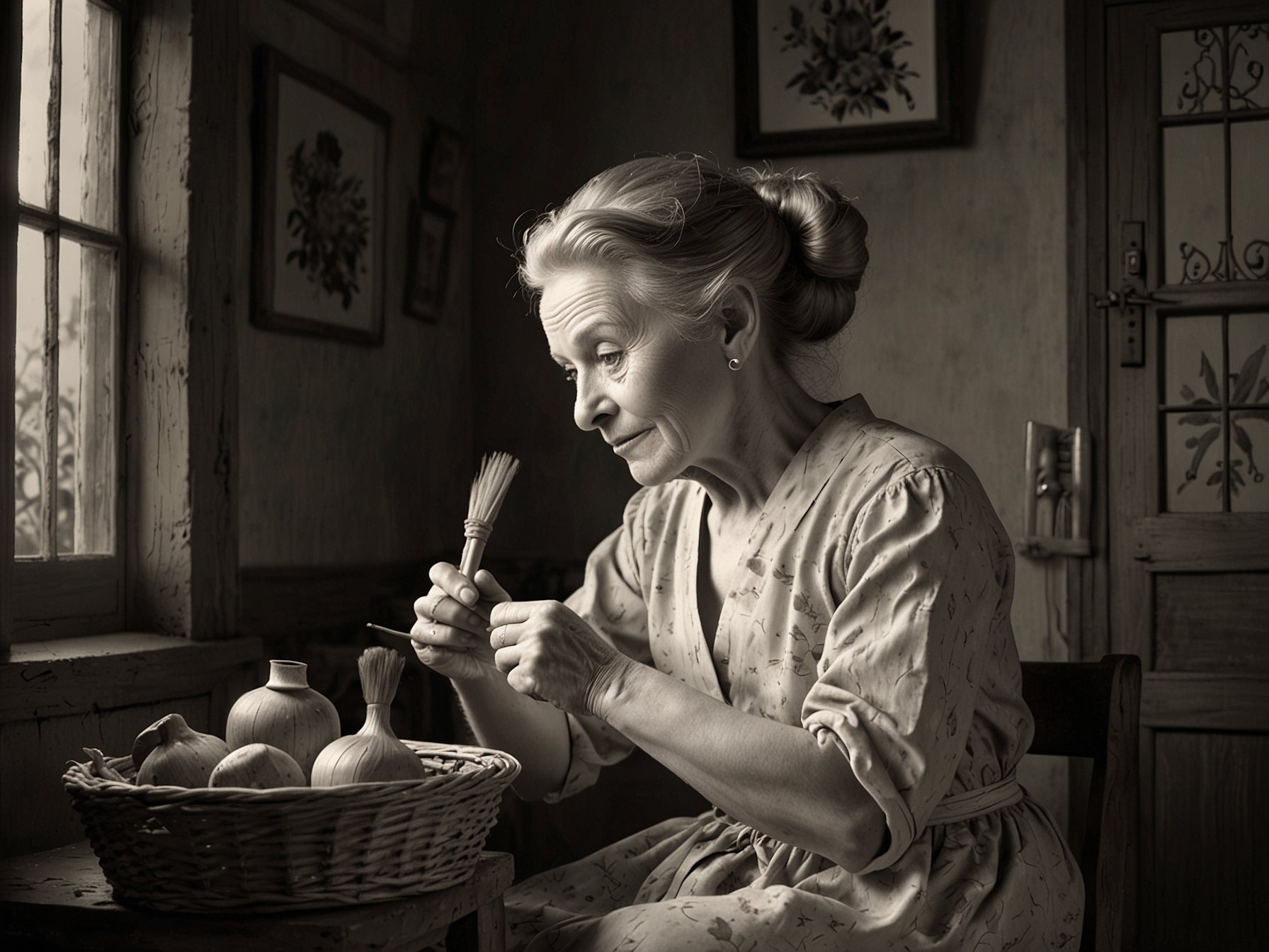 An elderly woman teaching a young girl traditional hair care tips, showing the bond between generations and the value of folk remedies for hair care.