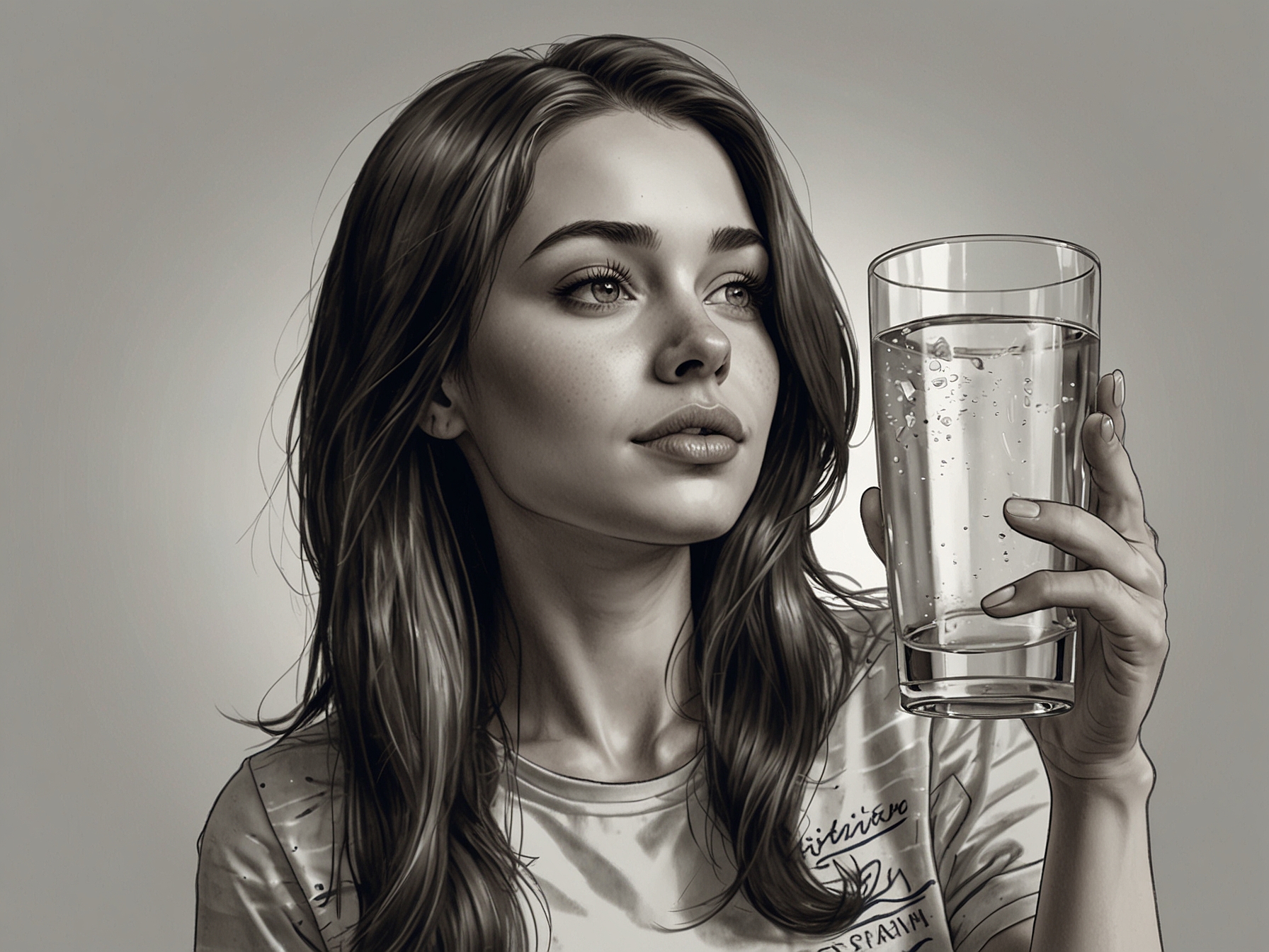 A person holding a glass of water with a refreshing look, indicating the importance of hydration in maintaining shiny and healthy hair.