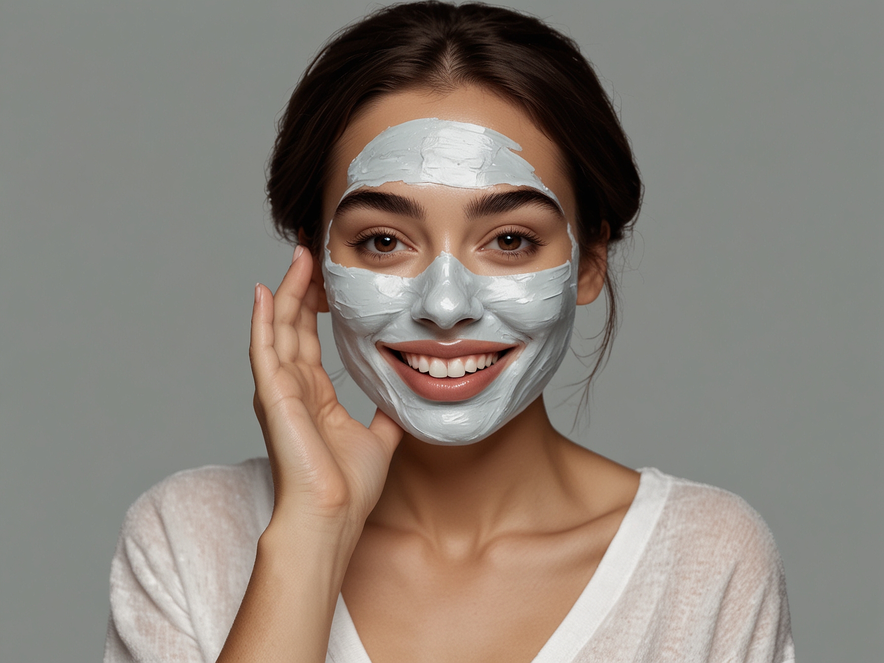 A joyful woman pampering herself with a face mask, symbolizing self-care as a vital part of a skin care routine that nourishes both body and mind.