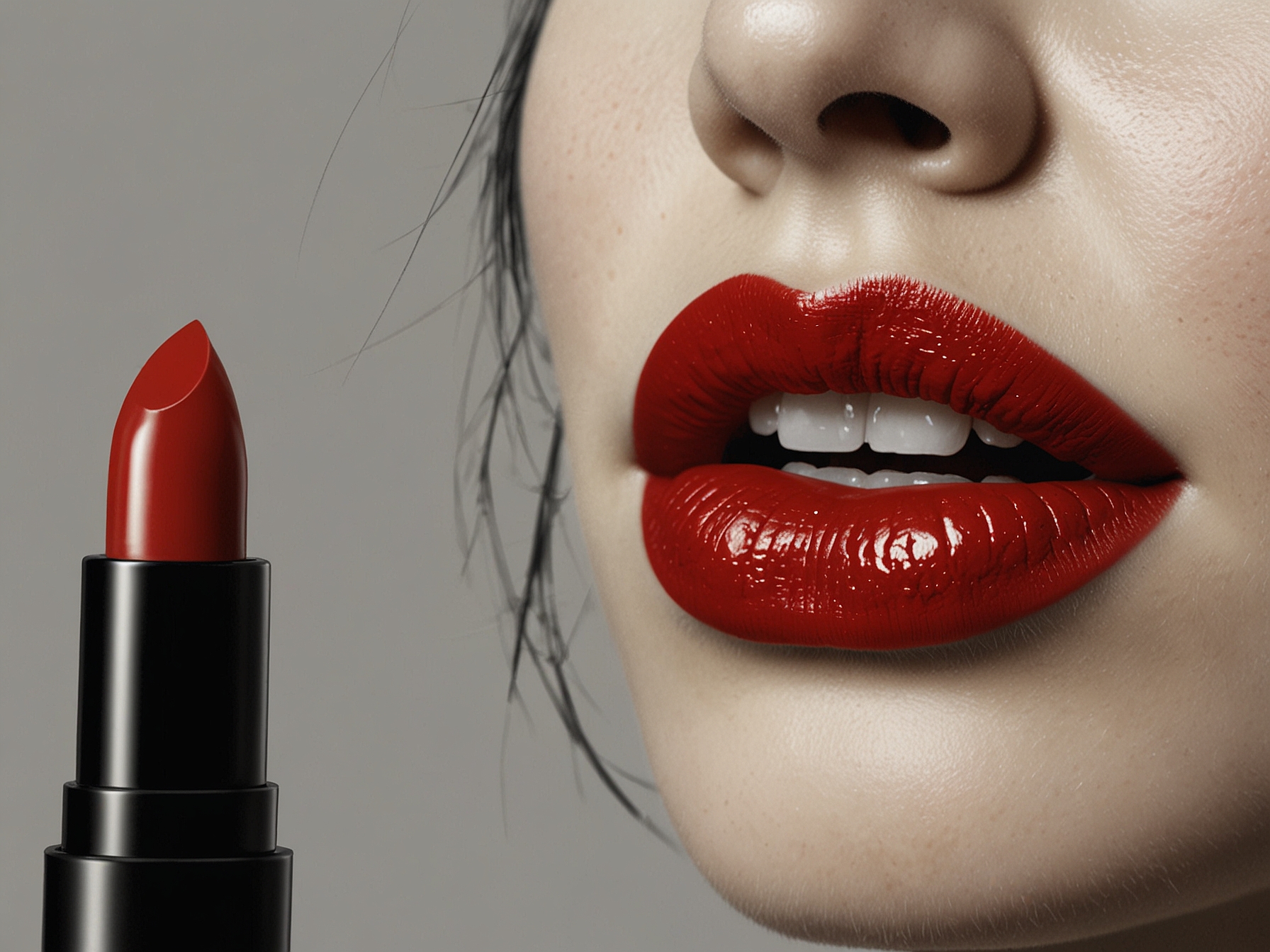 Close-up of a striking red lipstick being applied, symbolizing boldness and empowerment, encouraging women to embrace their beauty and stand out.